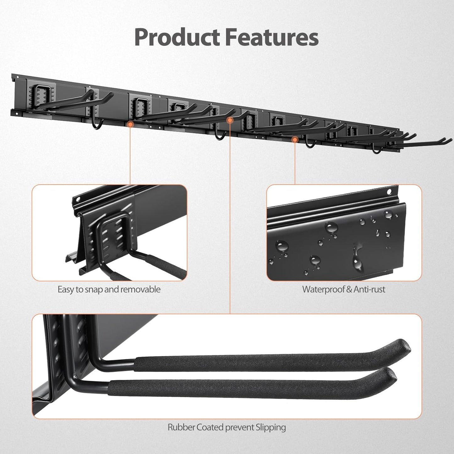 Garage Organizer - 64 Inch Wall Mount Tool Storage, 20PCs Heavy Duty Garden Tool Organizer with Adjustable Hooks, Max 900 lbs