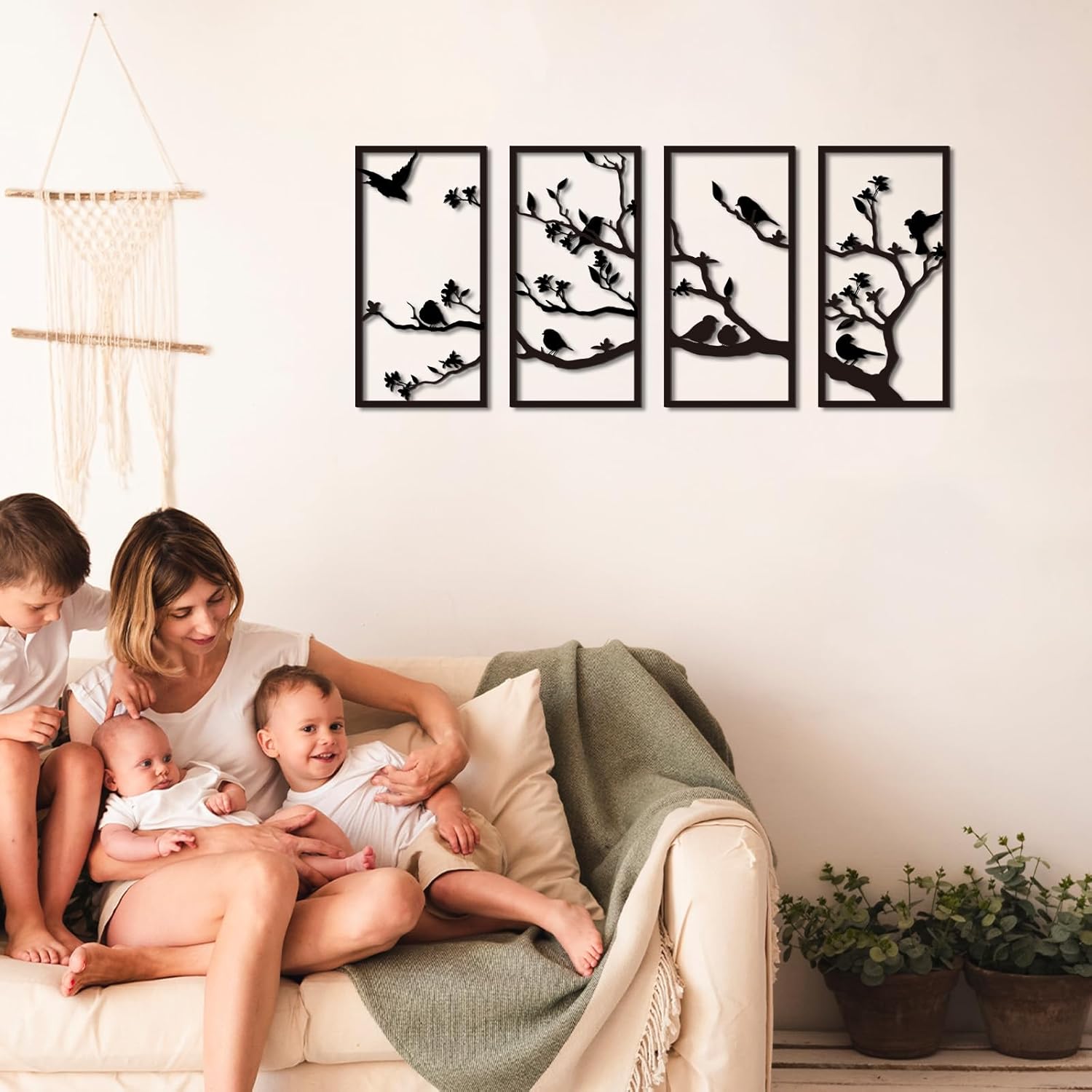 Oubasa 4 Pcs Metal Birds Wall Art, Vivid Birds on Branch Silhouette Wa