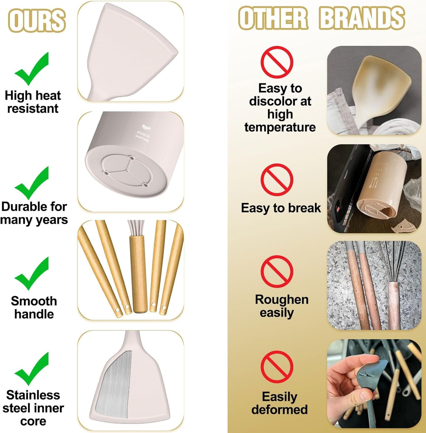 Cooking Utensils Set- Umite Chef Khaki Silicone Kitchen Utensils Set, 