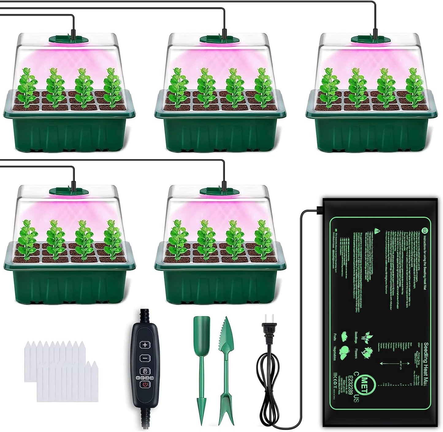 YAUNGEL Seed Starter Tray with Grow Light, 5 Pack Seed Starter Kit wit