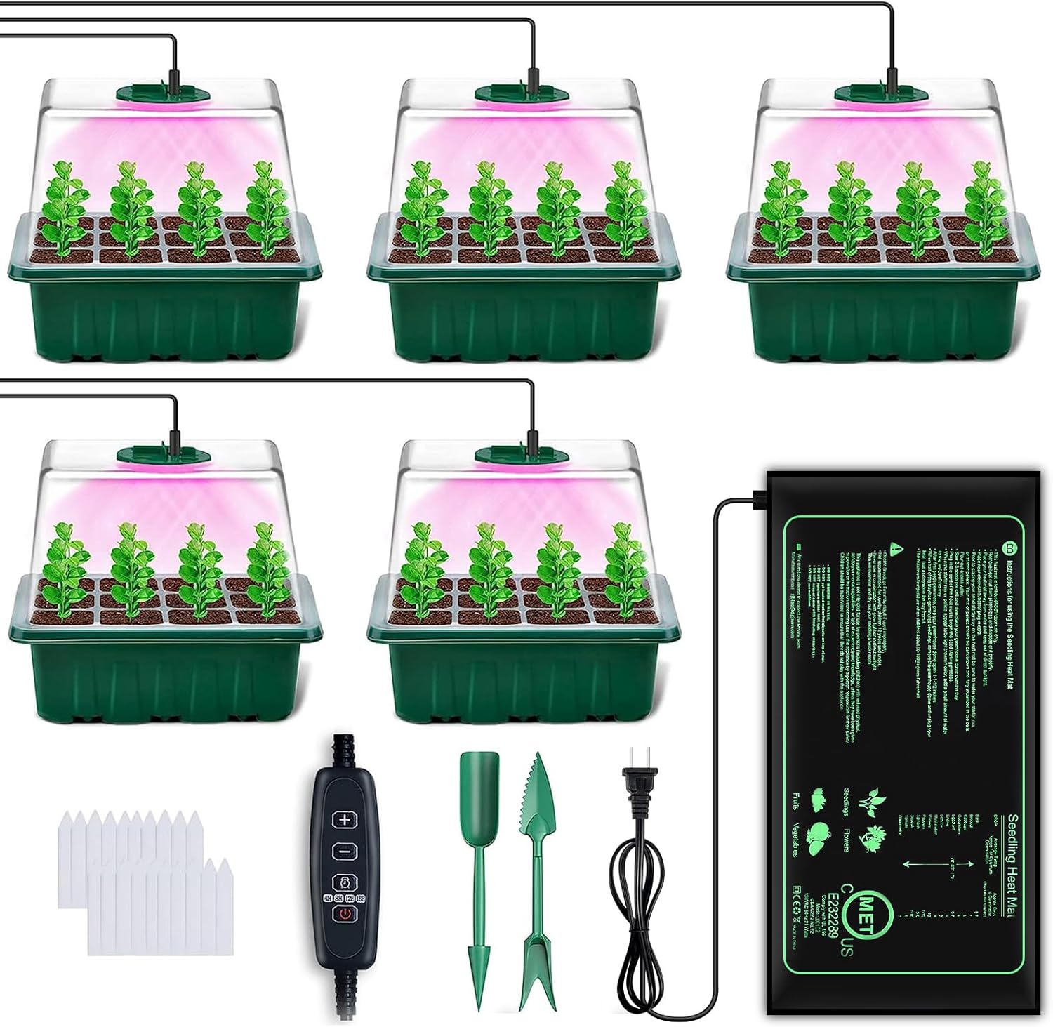 YAUNGEL Seed Starter Tray with Grow Light, 5 Pack Seed Starter Kit wit