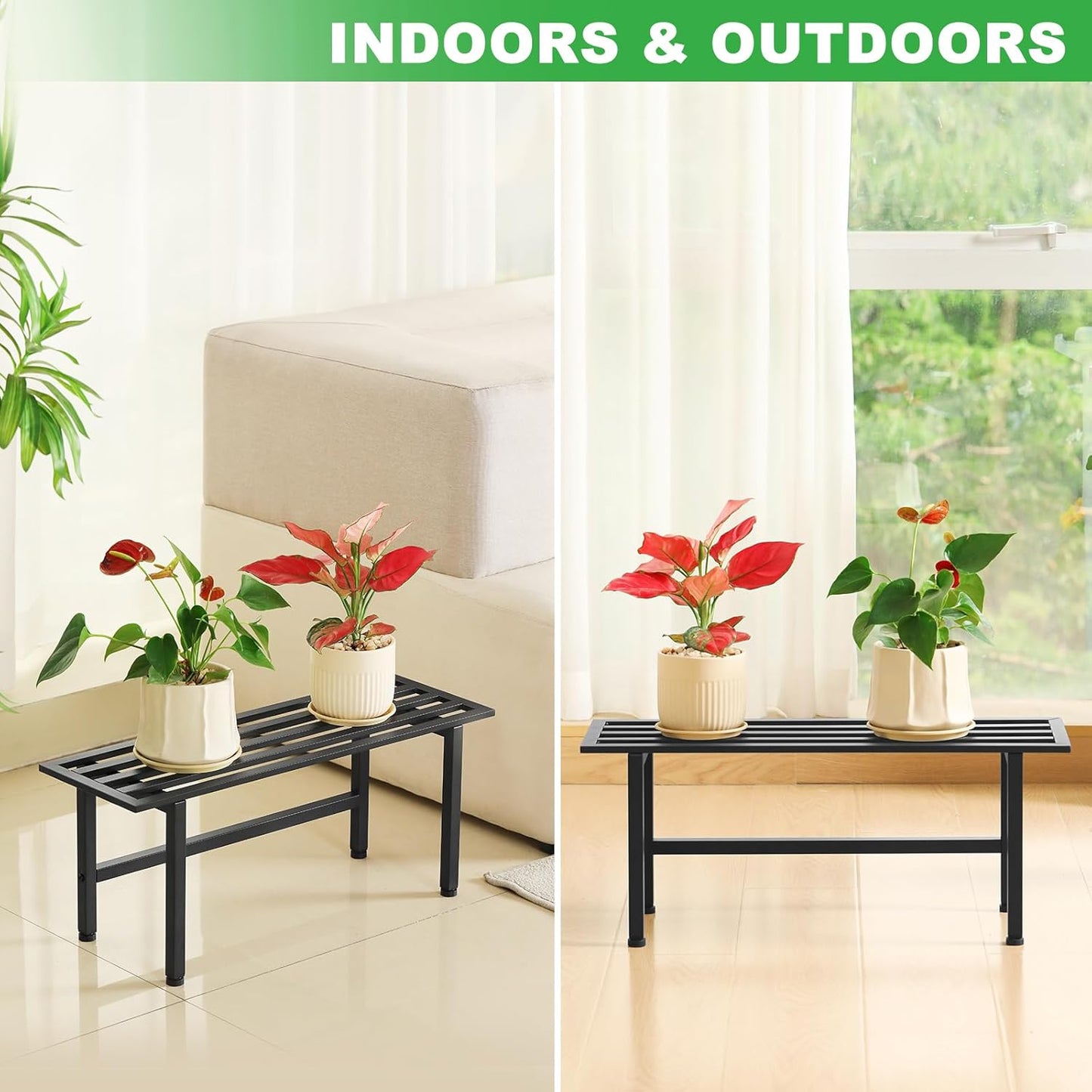 2 Pack Metal Plant Stand Outdoor Plant Shelf Indoor,1 Tier Heavy Duty 