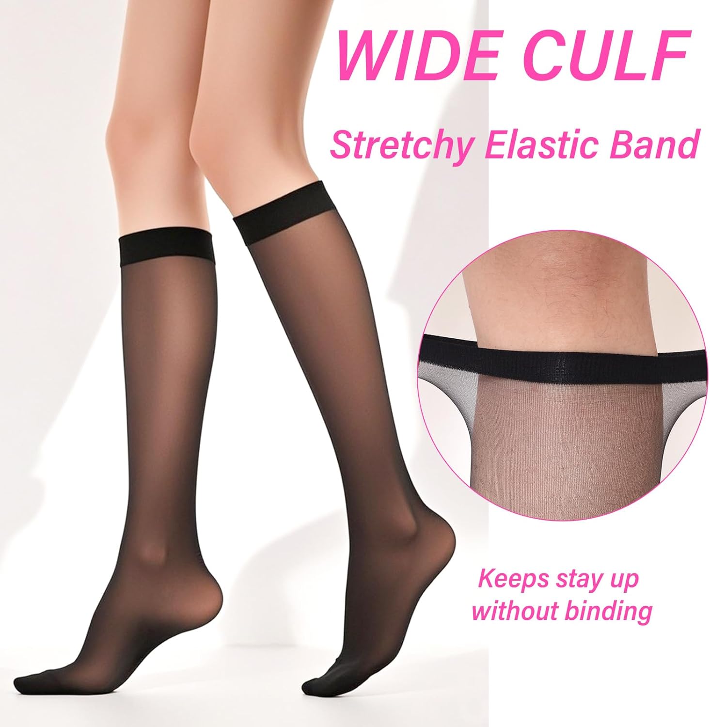 20 Pairs Knee High Stockings Pantyhose with Reinforced Nylon Toe Sheer