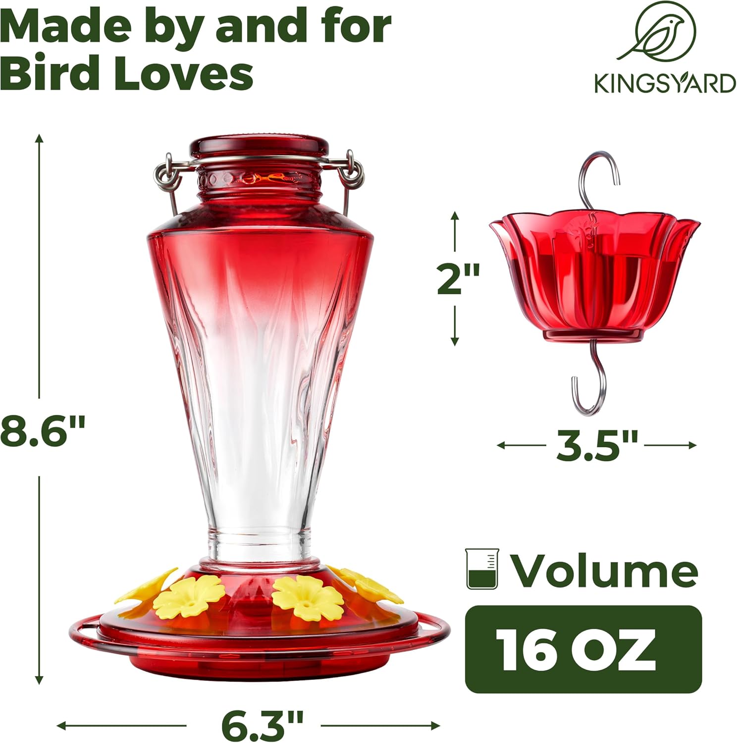 Kingsyard Glass Hummingbird Feeders for Outdoors Hanging Ant & Bee Pro