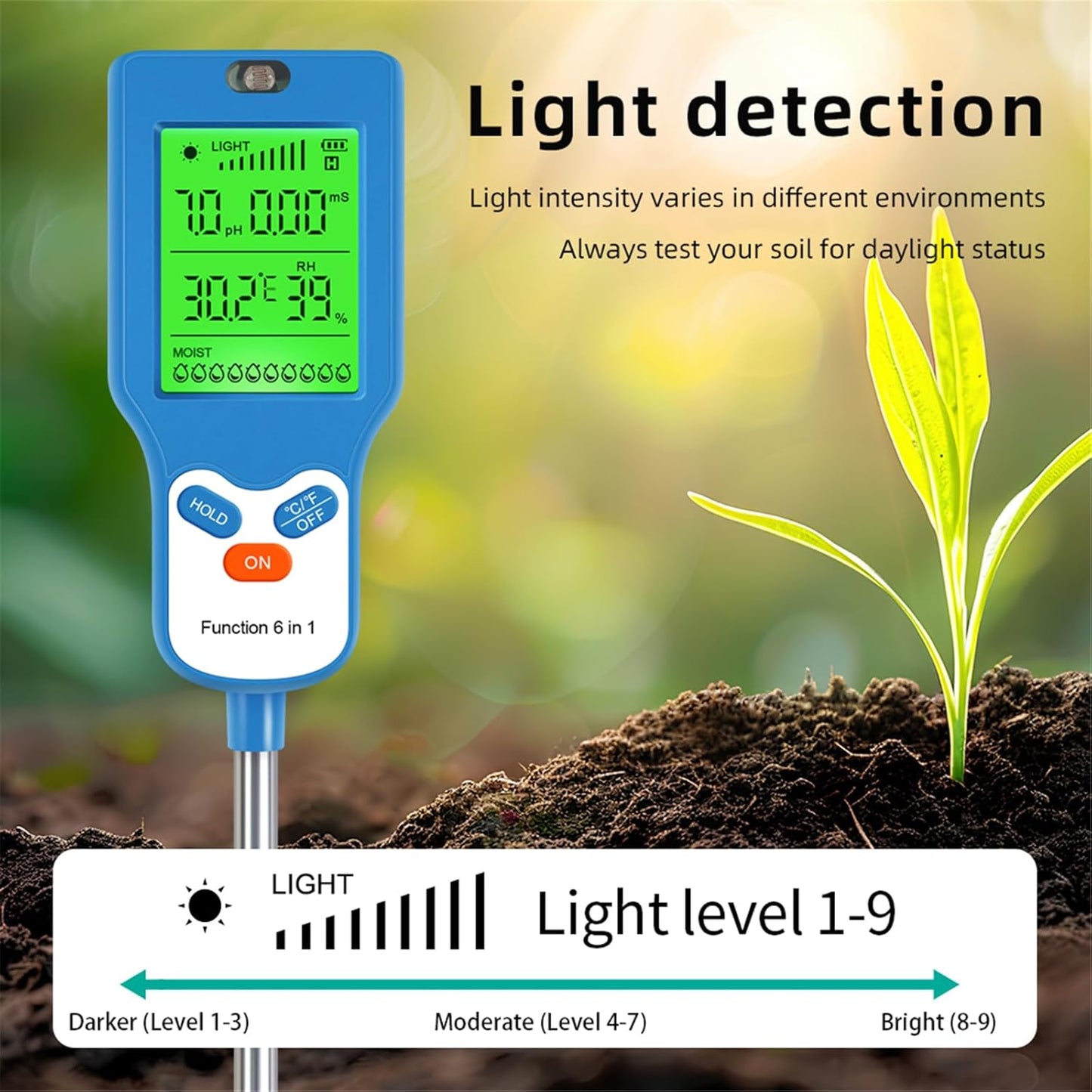 Soil Testing Set for Home Garden and Greenhouses 6 in 1 Functionality 
