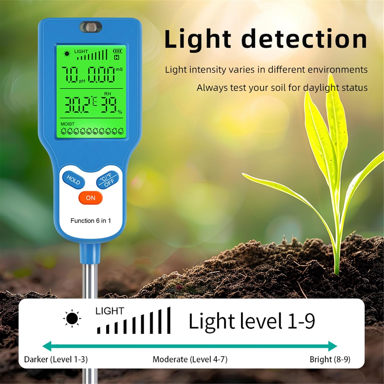 Soil Testing Set for Home Garden and Greenhouses 6 in 1 Functionality 