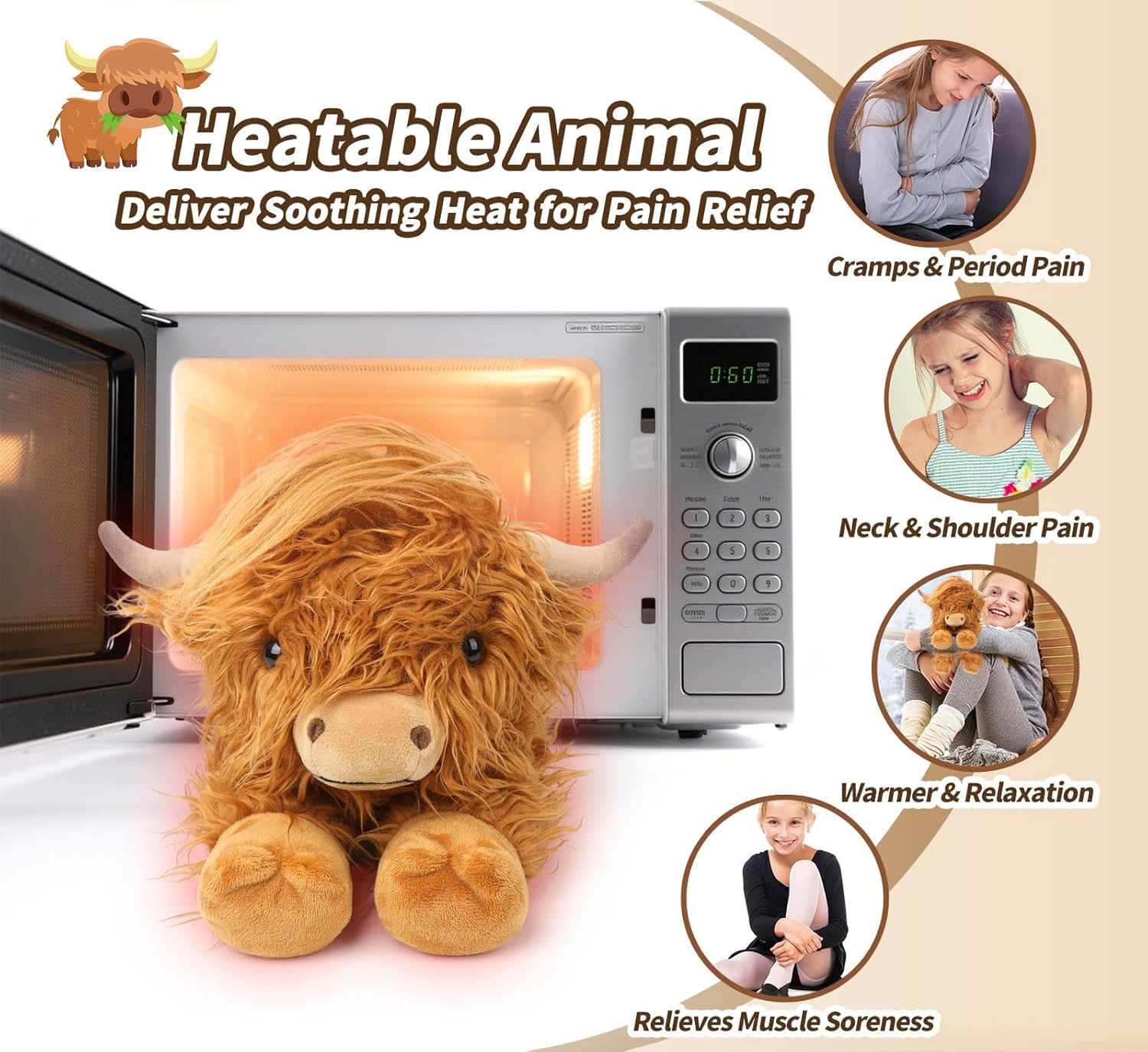 Highland Cow Stuffed Animals, Microwavable Stuffed Animals Heating Pad