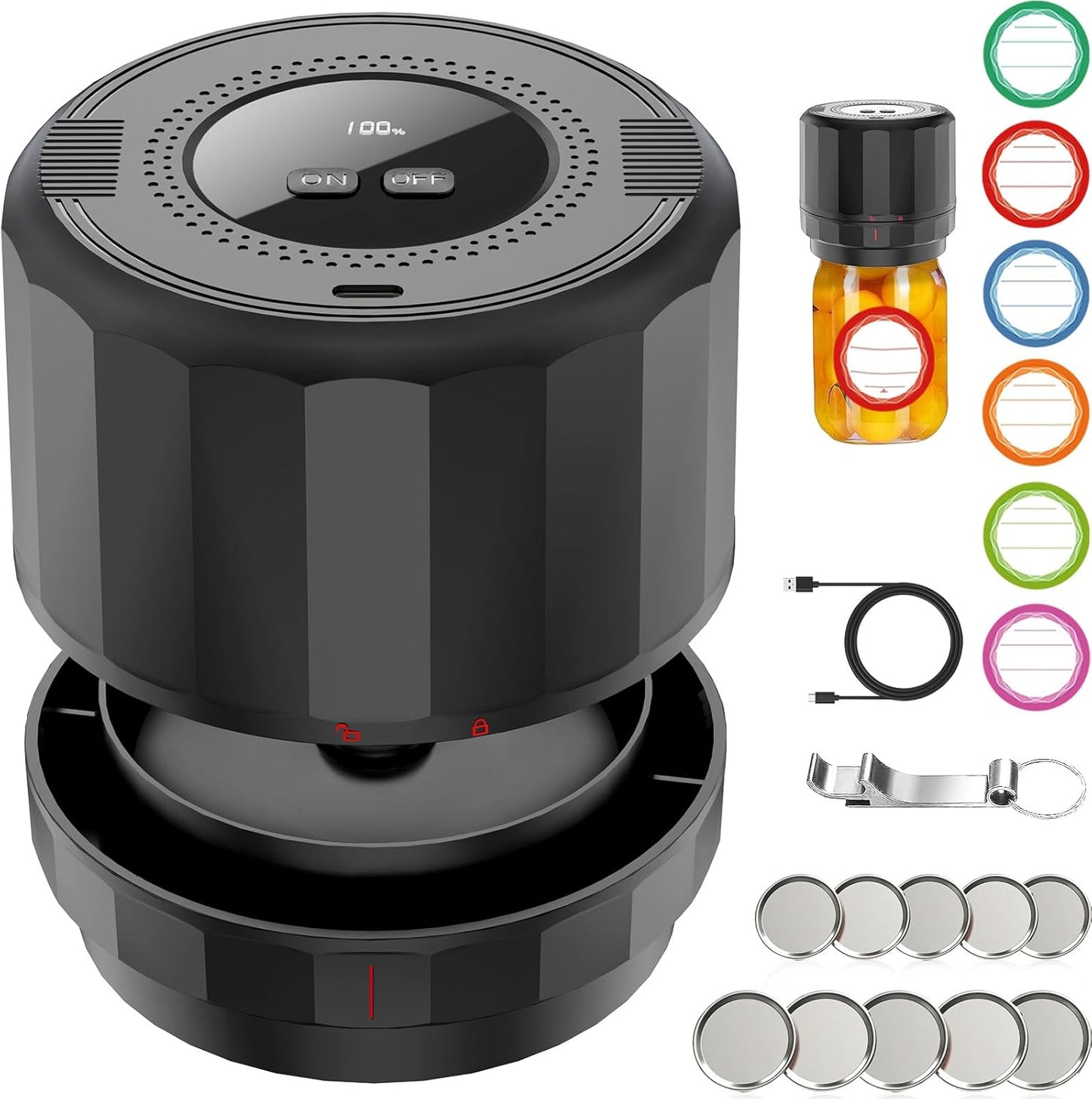 M11 Electric Mason Jar Vacuum Sealer Kit - with Wide and Regular Mouth Mason Lids, Jar Vacuum Sealer for Canning Jars, Vacuum Sealing Machine for Food Storage Black