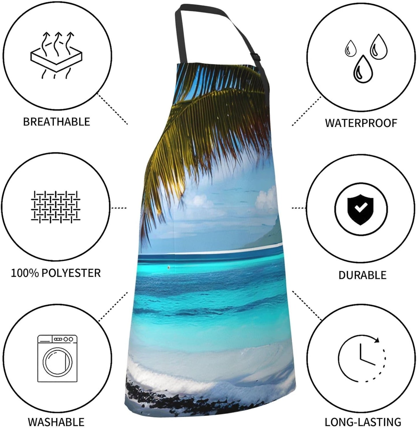 YANYU Tahiti Beach Print 28x33 In Kitchen Apron Stylish Chef Apron with Pockets for Cooking Baking Painting