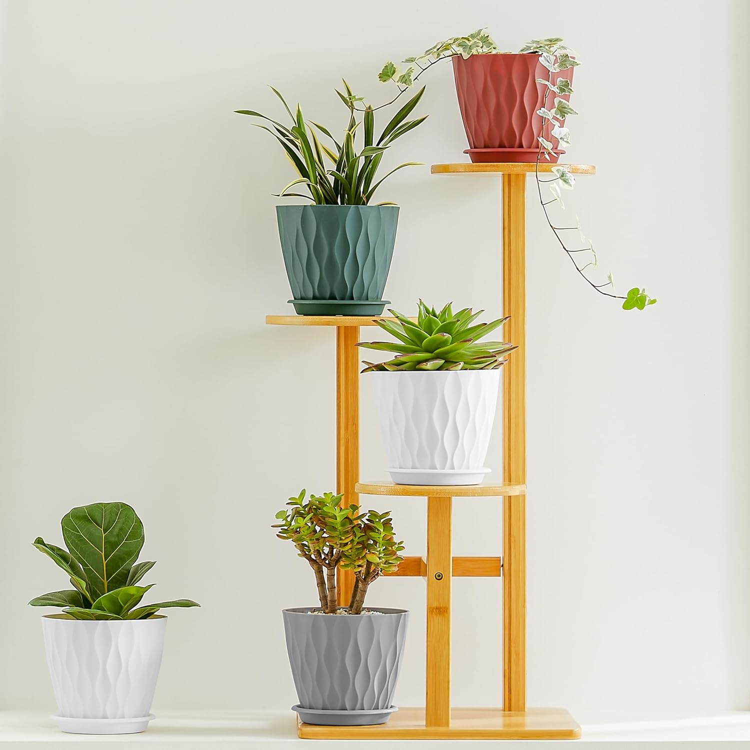 FaithLand 6-Pack 6-Inch Plastic Plant Pots with Saucers | Thickened PP
