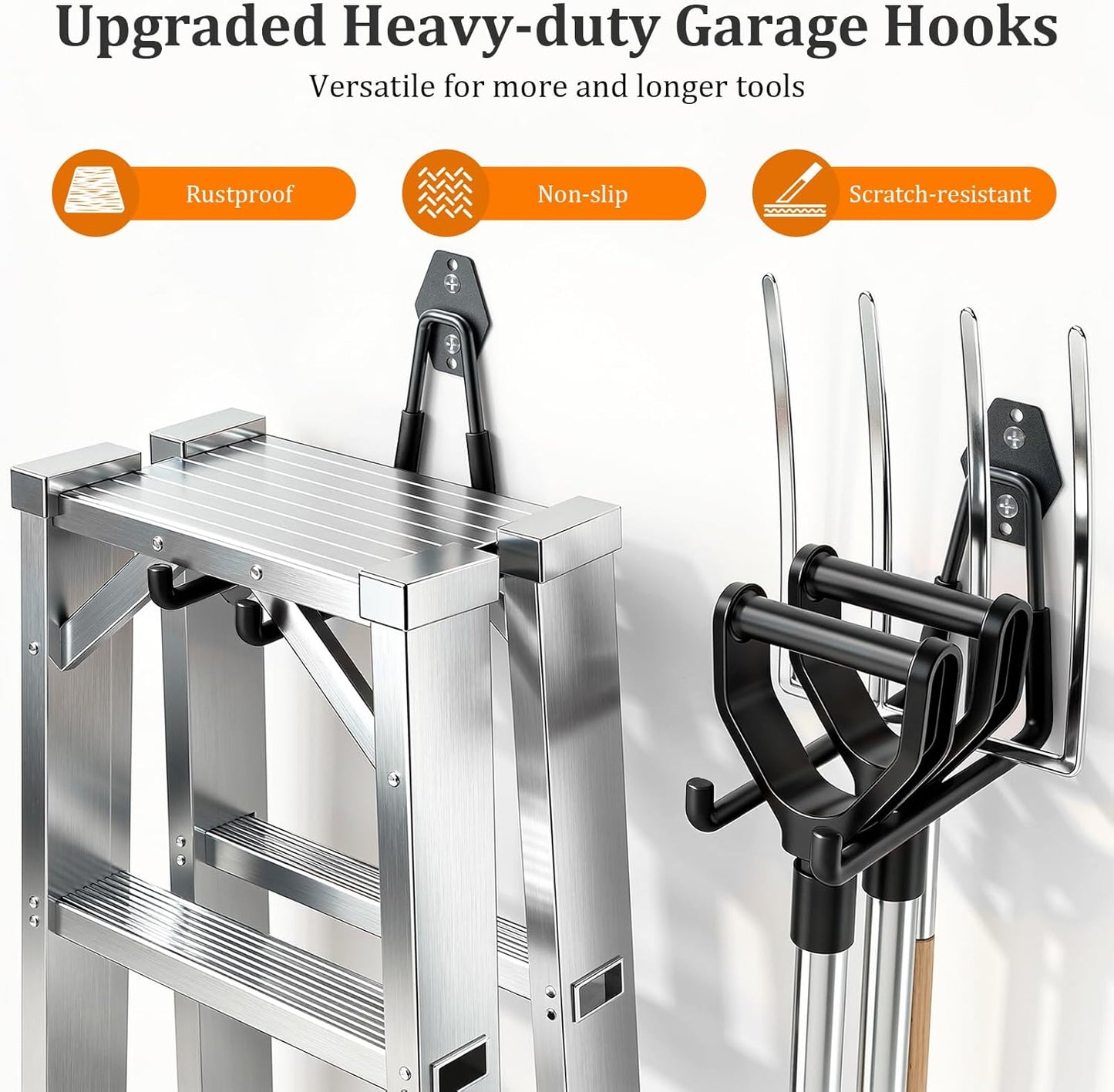Housolution Steel Garage Hooks - 30Pack Anti-Slip Coating, Heavy Duty Wall Mount Hooks for Bikes, Garden Tools, Ladders, Hose, Bulk Items Ropes, Garage Tool Organizer with Extension Cord Wrap, Black