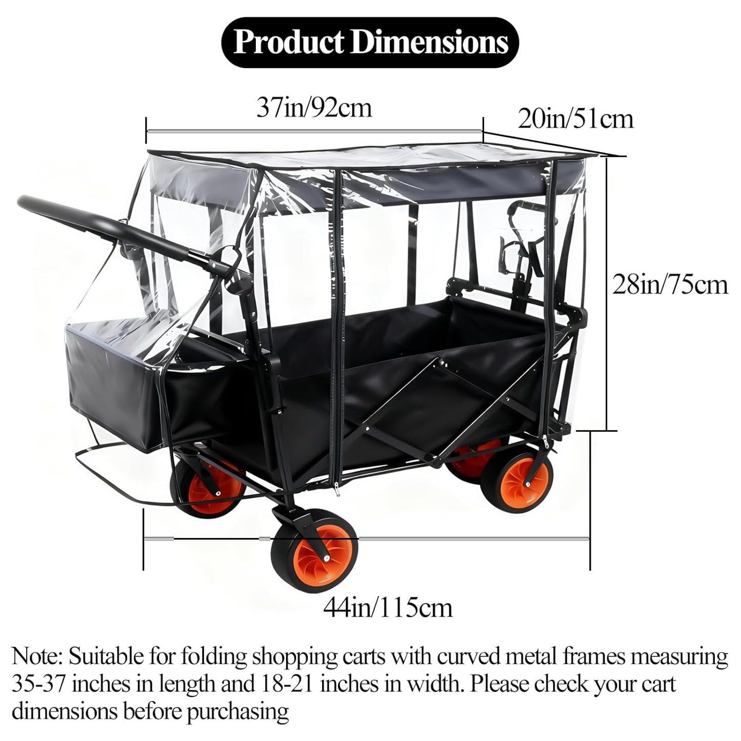 Wagon Rain Cover,Waterproof Sun Collapsible Cart Canopy Shade Wagons Attachment Sandproof Windproof UV-Resistan Carts Removable Protective,Clear Plastic,for Outdoor Camping Picnic Beach Garden Use