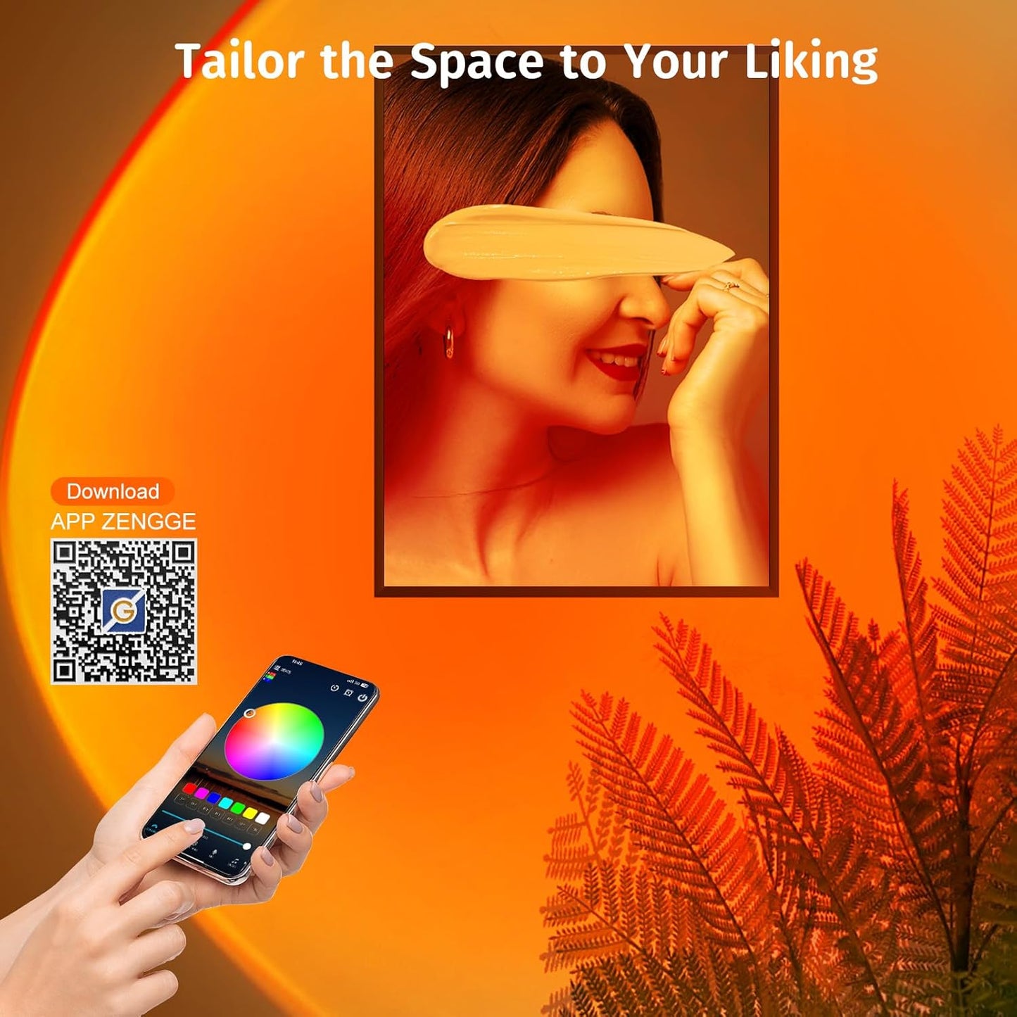 Sunset Lamp Projector with APP & Button Control, 360 Degree Rotation Multiple Colors Changing LED Lamp Night Light, Sunset Light for Bedroom Decor/Party/Christmas Gifts/Tiktok Live/Room Decor