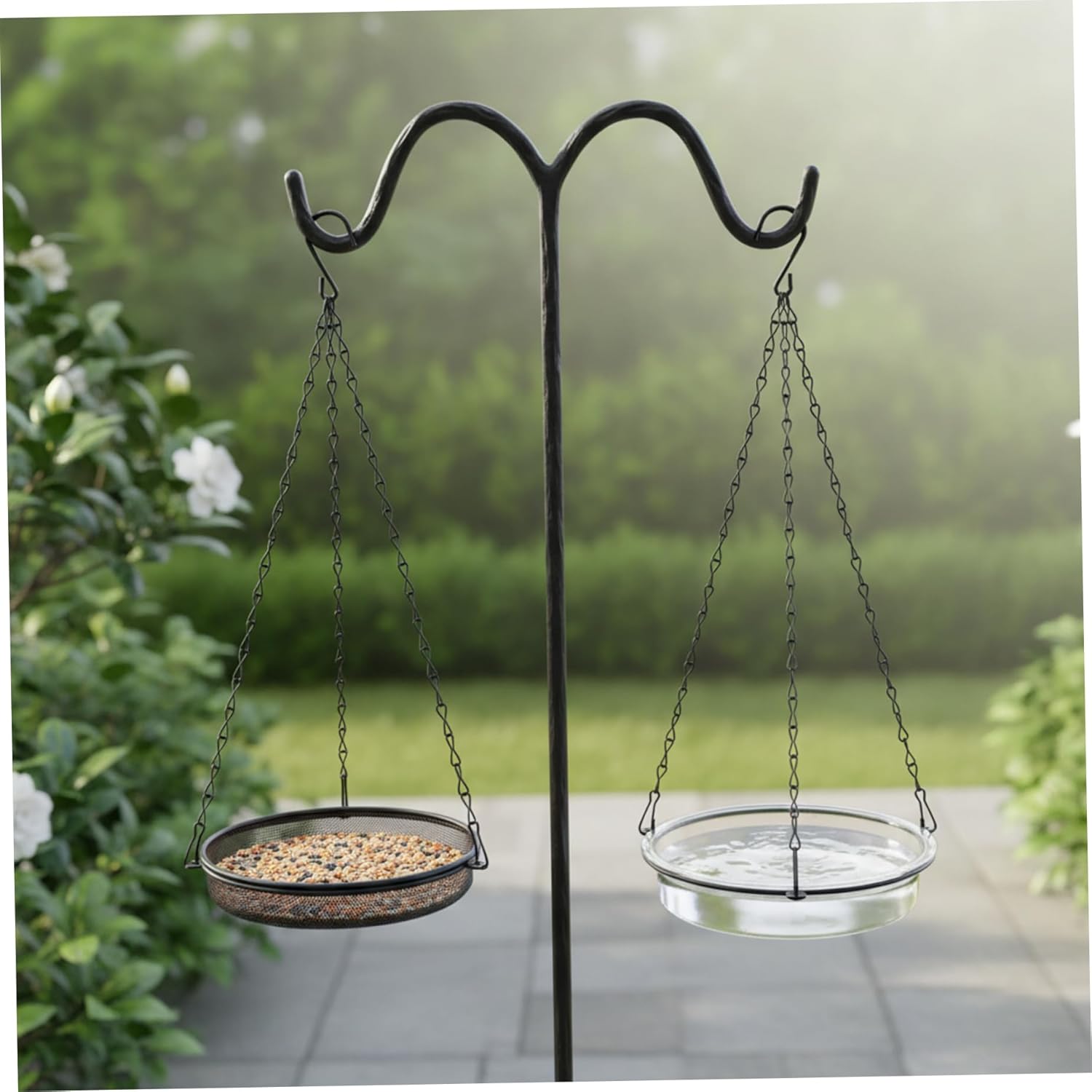 Hanging Bird Bath Birdfeeders Outside Hanging, 2-in-1 Metal Birdfeeder