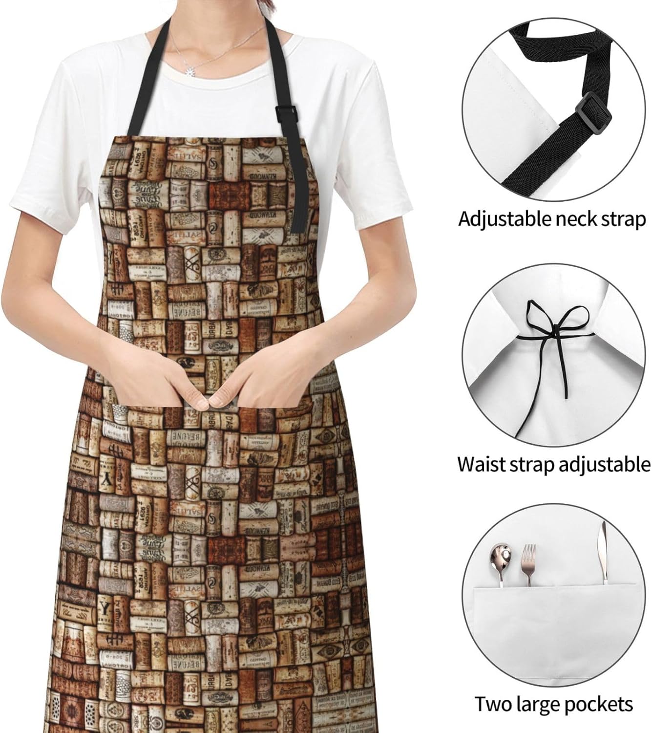 Wine cork print Waterproof apron with pocket adjustable cooking apron for adult kitchen bibs to bake