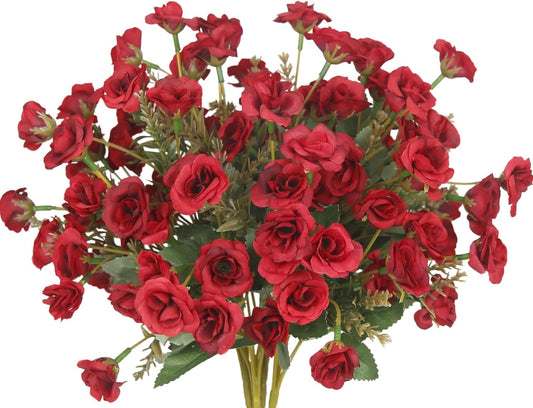 CISDUEO 4 Pcs Artificial Roses Flowers for Outdoors Fake Wildflowers Decoration Spring Silk Flower Floral Stems Red Faux Fall Flowers for Outdoor Planter Porch Indoor Home Decor Table Centerpiece Pot