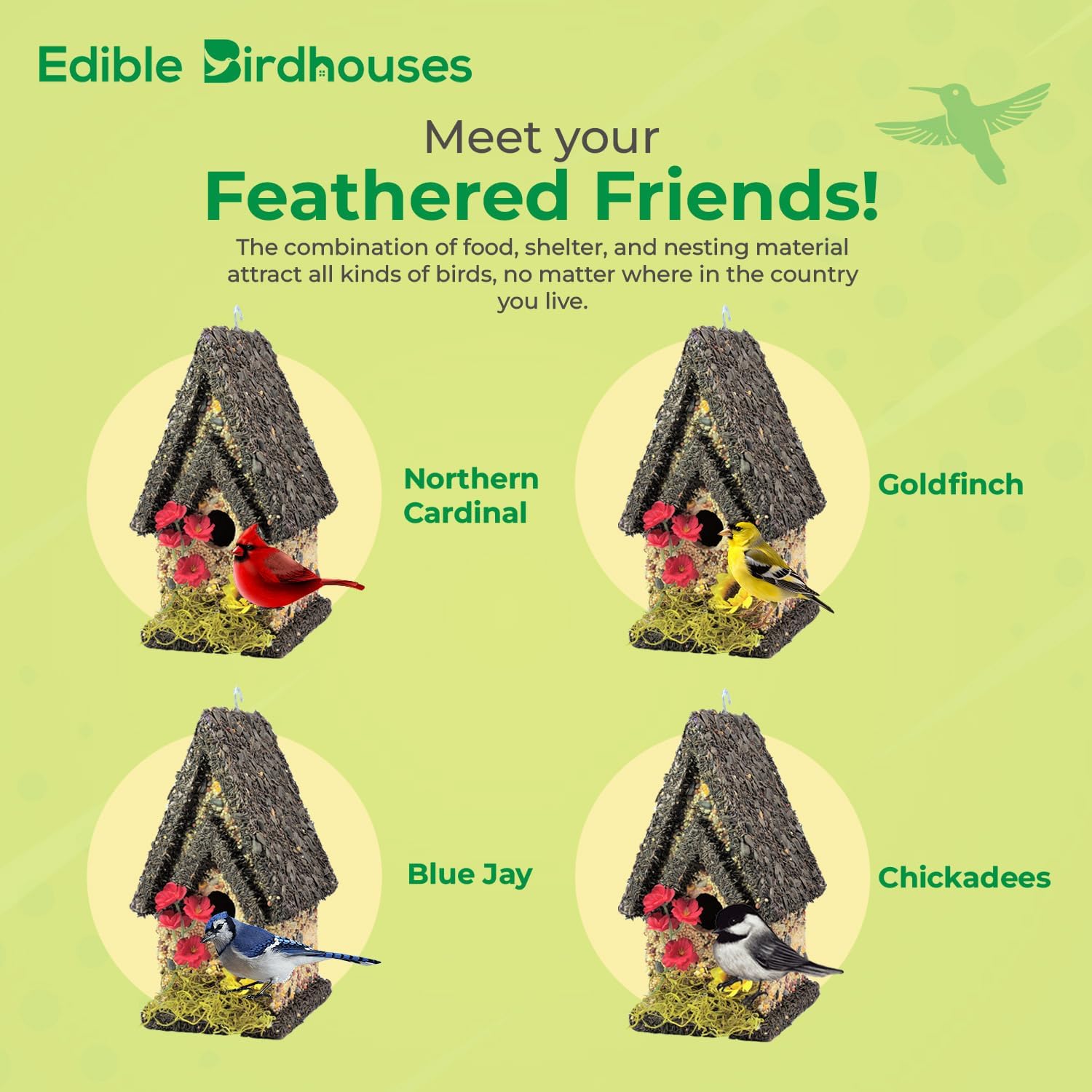 Edible Birdhouse - Birdseed Bird Feeder, Wooden Birds House Covered in