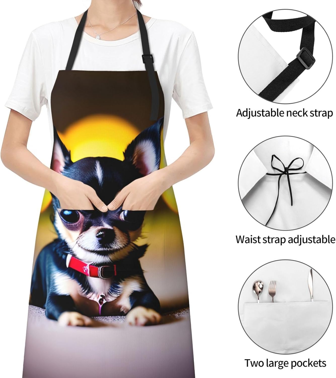 Chihuahua Dog print Waterproof chef's apron with pocket apron for kitchen cooking baking barbecue and gardening