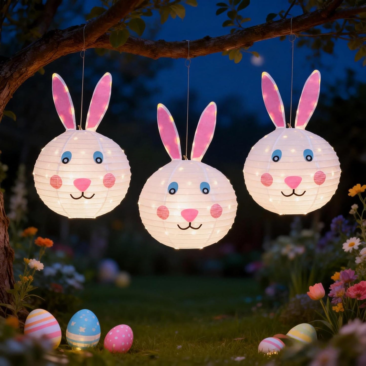 Easter Bunny Decorations Outdoor, 3 Pack Pop-Up Lighted Rabbit Lantern with 240 LED Lights, Spring Holiday Yard Decor for Garden Lawn Patio Porch, 16x25 Inch Large Hanging Ornament Gift for Women Mom