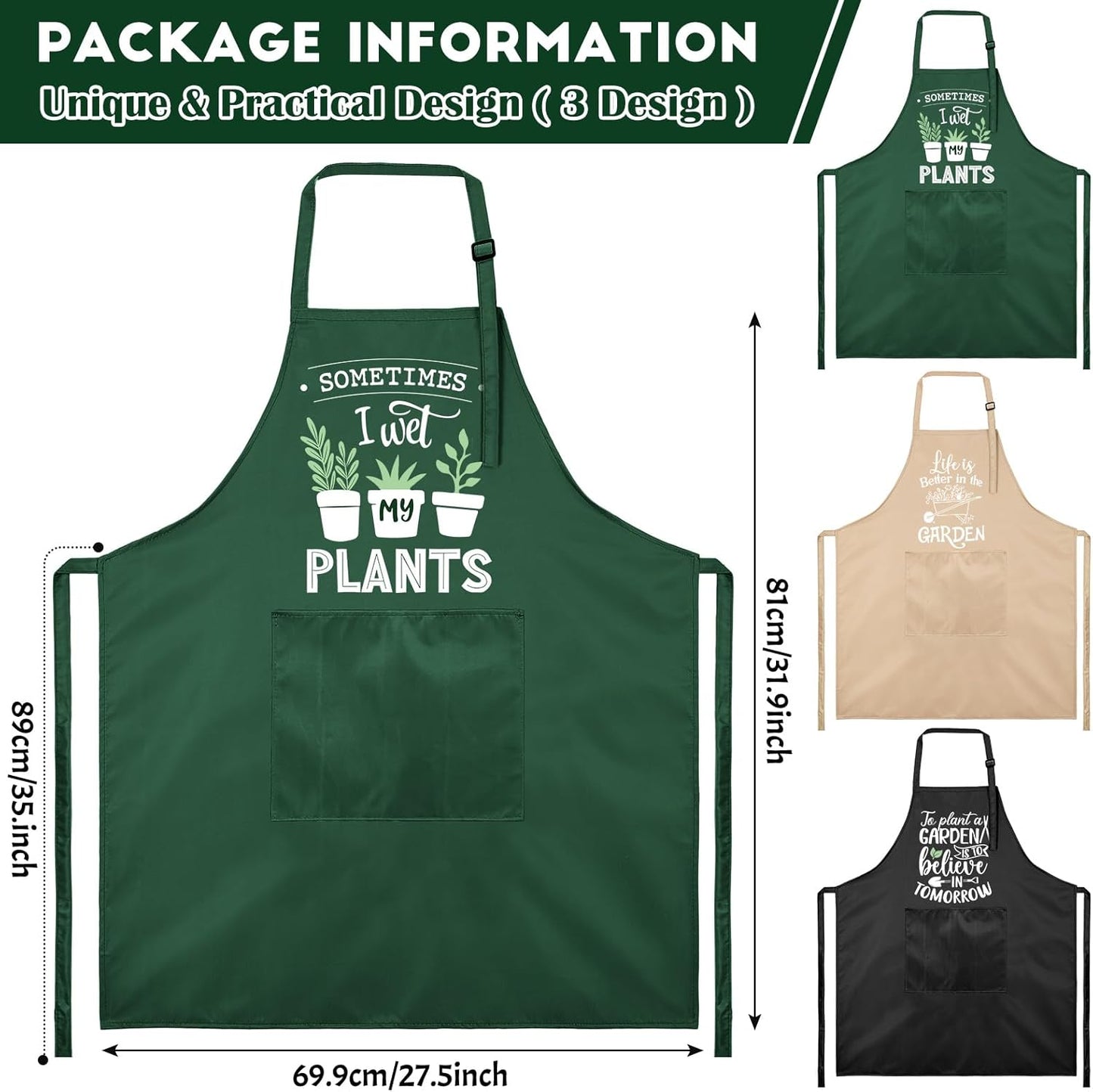 3 Pcs Funny Gardening Aprons for Women Waterproof Garden Apron with Pockets Floral Aprons for Gardener Plant Lover Gifts for Mom Grandma Wife Mother's Day Birthday Housewarming