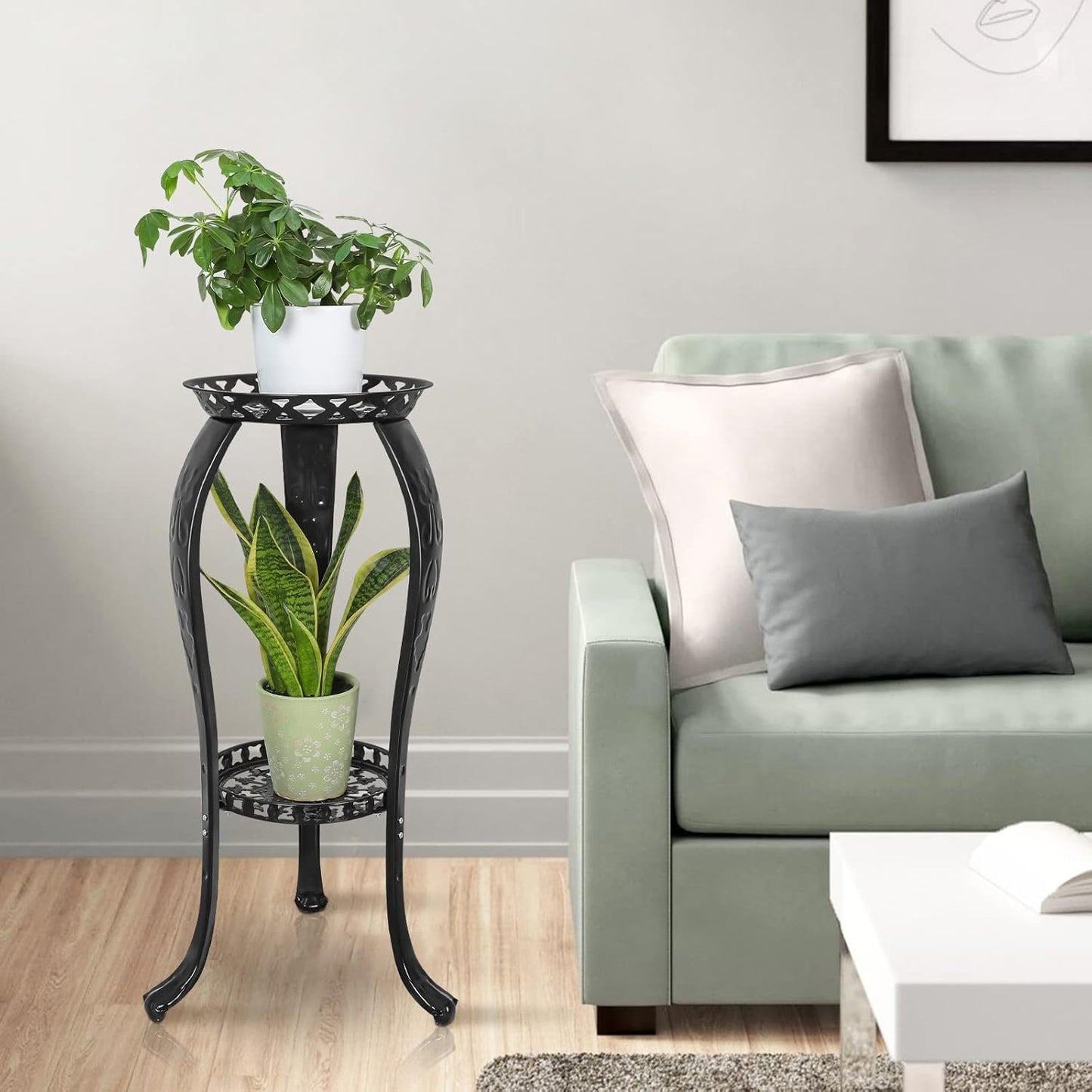 Ufine 2 Tier Metal Plant Stand Indoor Outdoor Iron Art Flower Pot Hold