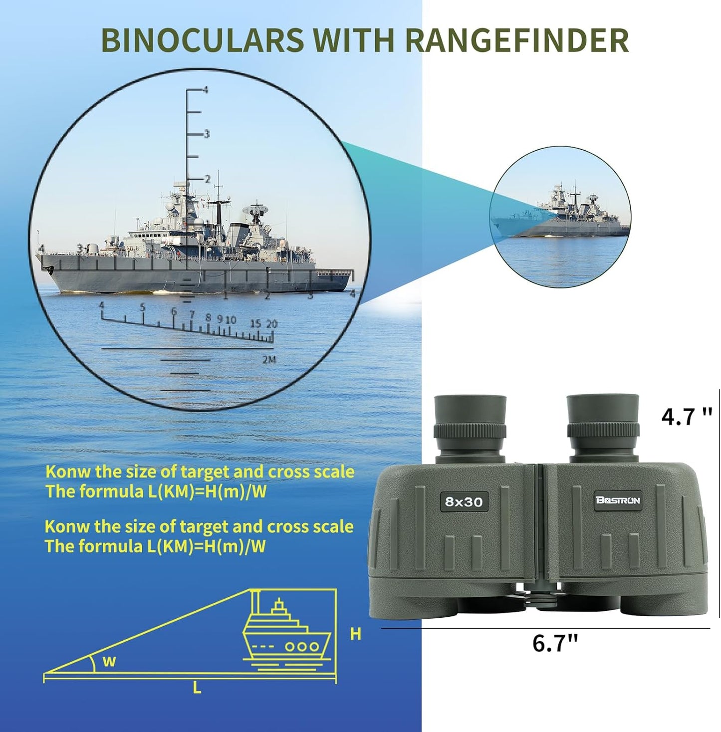 8X30 Marine Binoculars for Adults with Rangefinder Phone Adapter, Shockproof Military IPX7 Floating Waterproof Compact Binoculars with BAK4 Prism FMC Lens for Sailing Boating Navigation Bird Watching