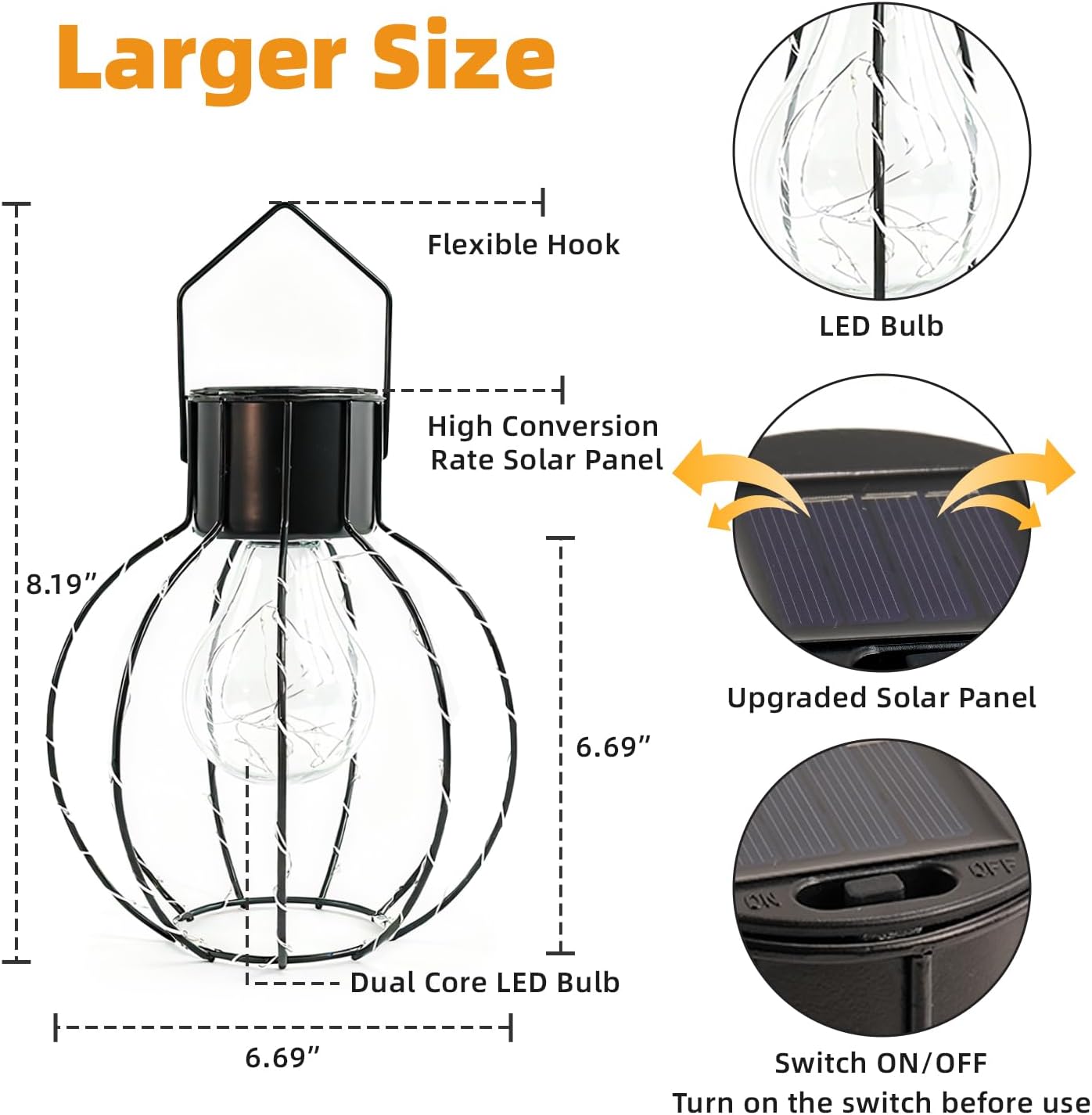 Hanging Solar Chandelier Lights, 8.19" Large Solar Pendant Lights Outdoor Waterproof with Warm White Bulb&String LED Inside, Decor for Patio, Garden, Yard, Pergola, Christmas, Camping, 2 Pack Gift Set
