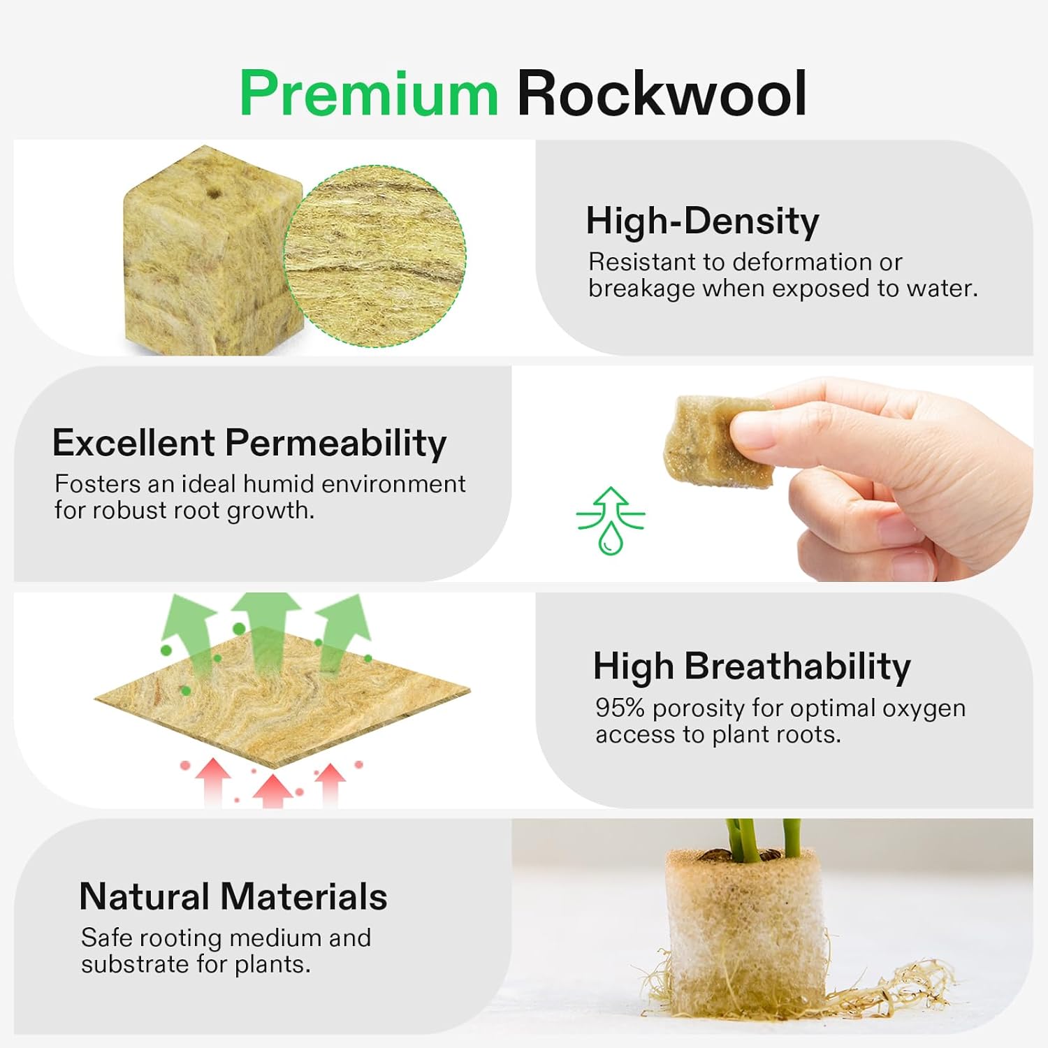 VIVOSUN 72 Rockwool Cubes & Net Pots Set for Hydroponics, 1.2” x 1.2” 