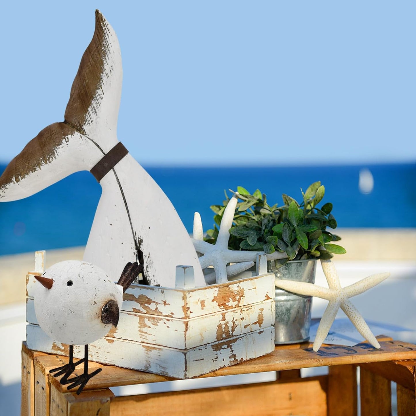 Aecipl Wood Bird Statue Standing Seagull Nautical Decor Coastal Birds 