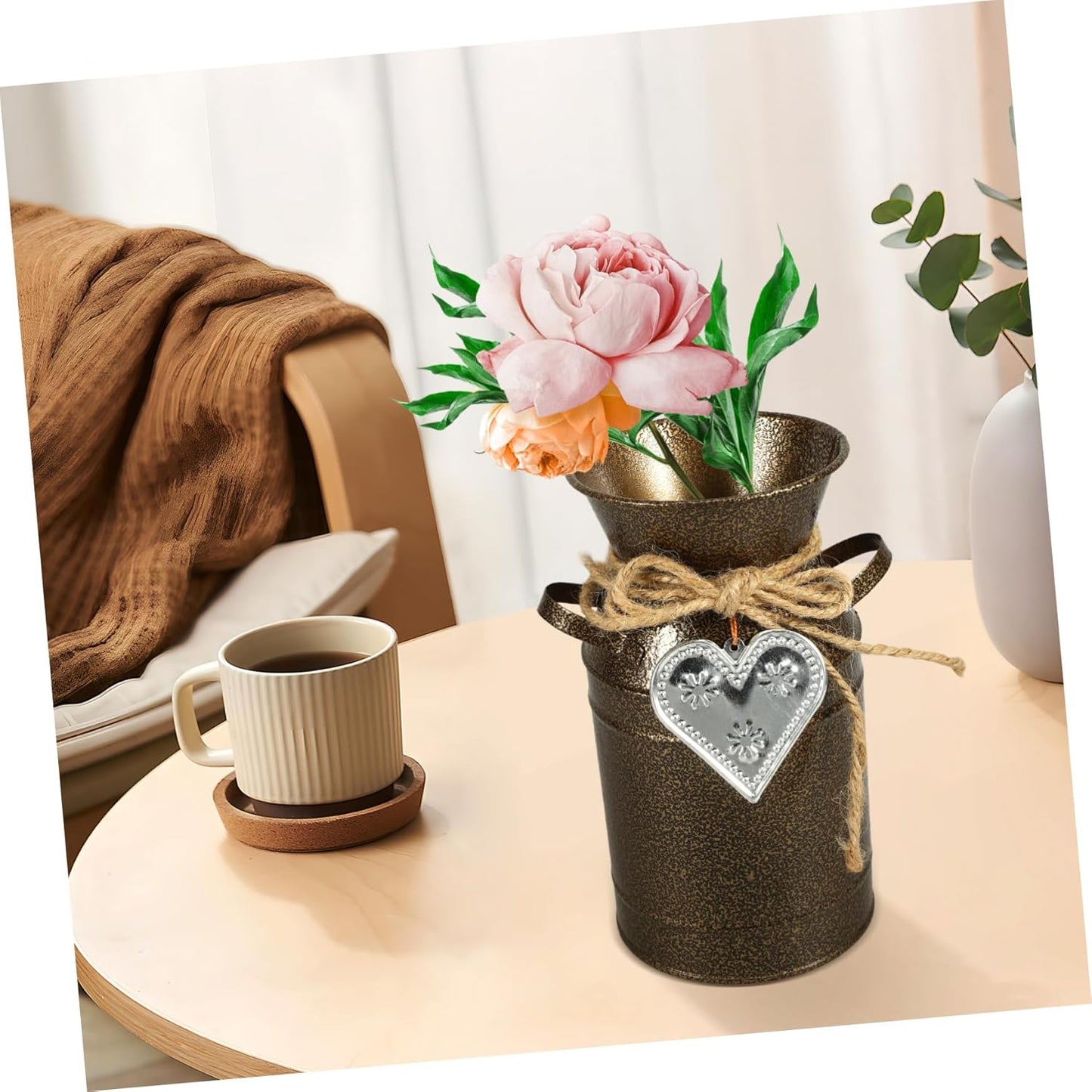 PRETYZOOM Vintage Metal Flower Bucket for Home Decor Rustic Decorative