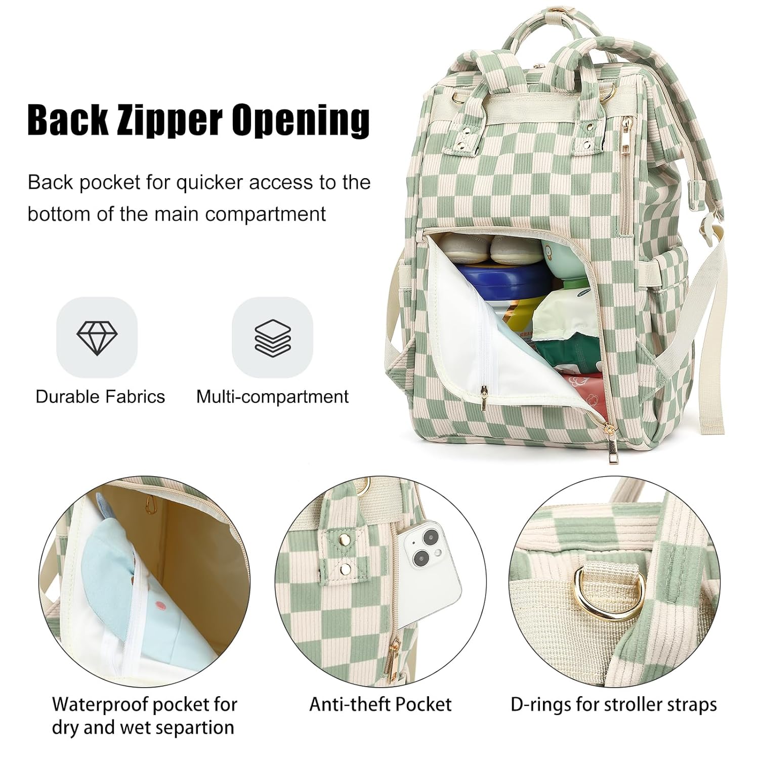 Baby Diaper Bag Backpack for Mom, Large Capacity Travel Nappy Bag for 