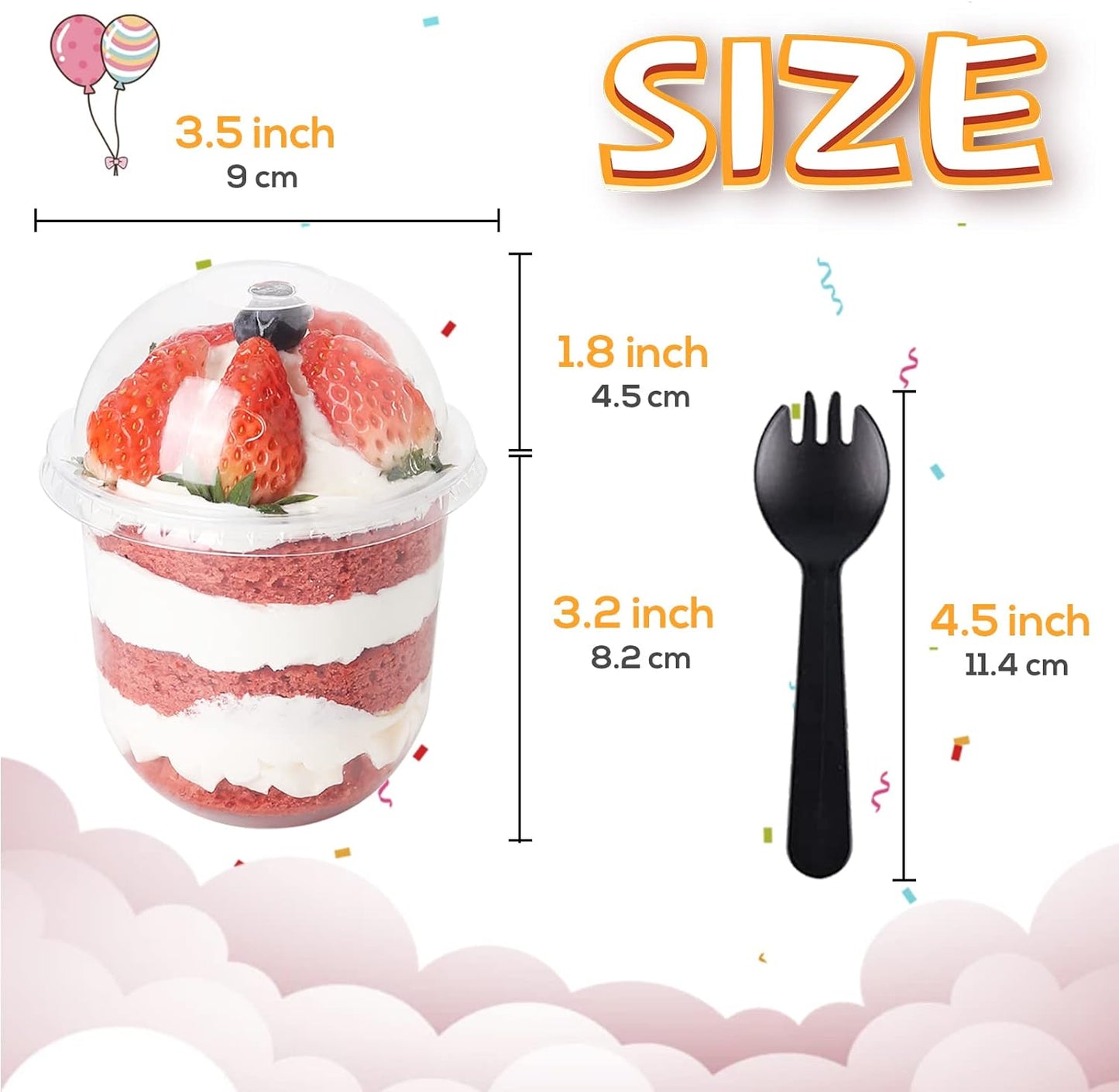 50 Pack 12OZ Clear Plastic Cups with Dome Lids and Sporks No Hole Disposable Fruit Cups for Dessert,Cupcake,Parfait,Pudding,Iced Cold Drinks,Snacks,Fruits,Bakeries,Ice Cream