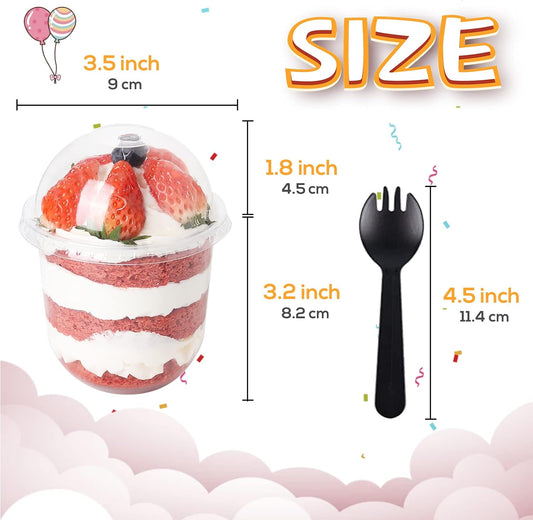 50 Pack 12OZ Clear Plastic Cups with Dome Lids and Sporks No Hole Disposable Fruit Cups for Dessert,Cupcake,Parfait,Pudding,Iced Cold Drinks,Snacks,Fruits,Bakeries,Ice Cream