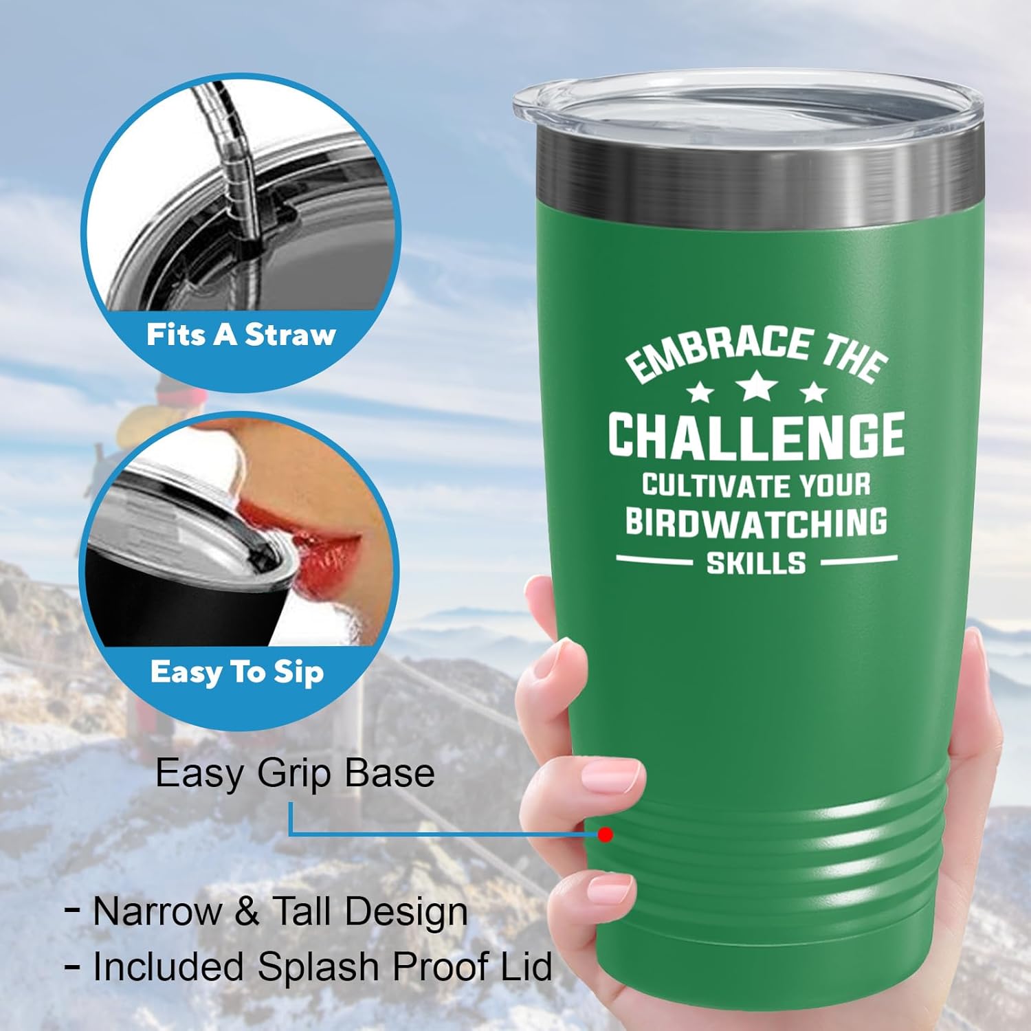 Hobby Tumbler 20oz Green -Birdwatching Skills - Bird Feeder Backyard B