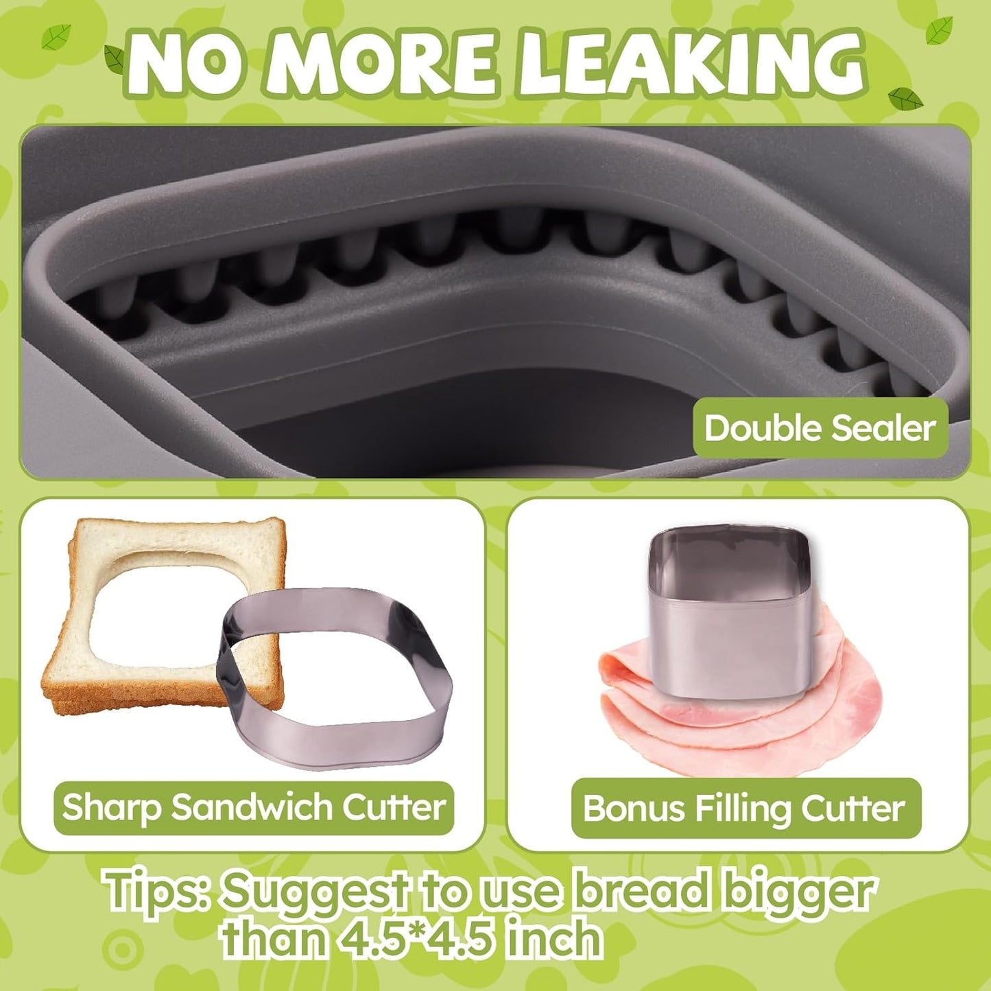 Uncrustables Sandwich Maker Sealer Cutter, Crustless Sandwich Cutter, PB&J Uncrustable Maker - Color Grey, Square Shape