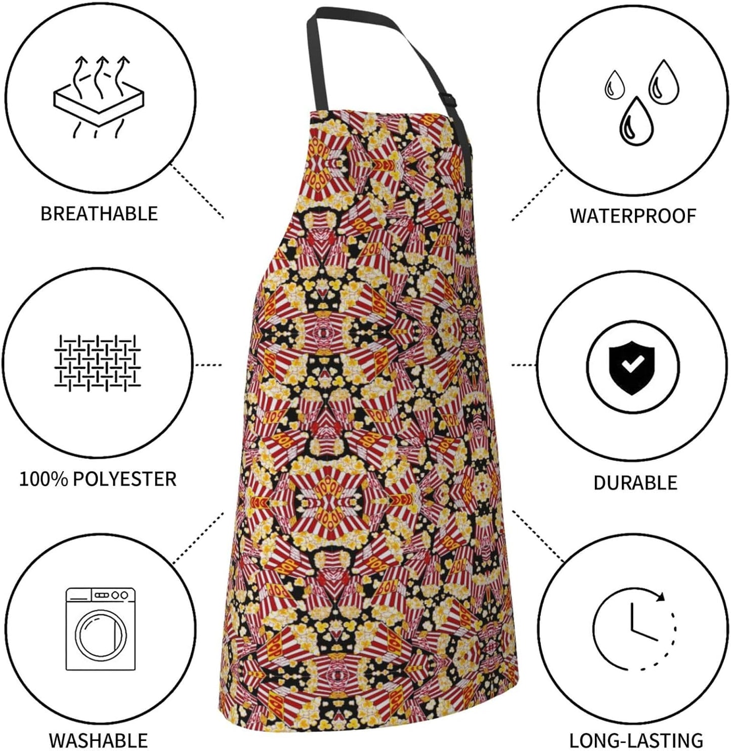 Popcorn Print Print 28x33 In Adult Kitchen Apron with Pockets Versatile Chef Smock for Cooking Baking