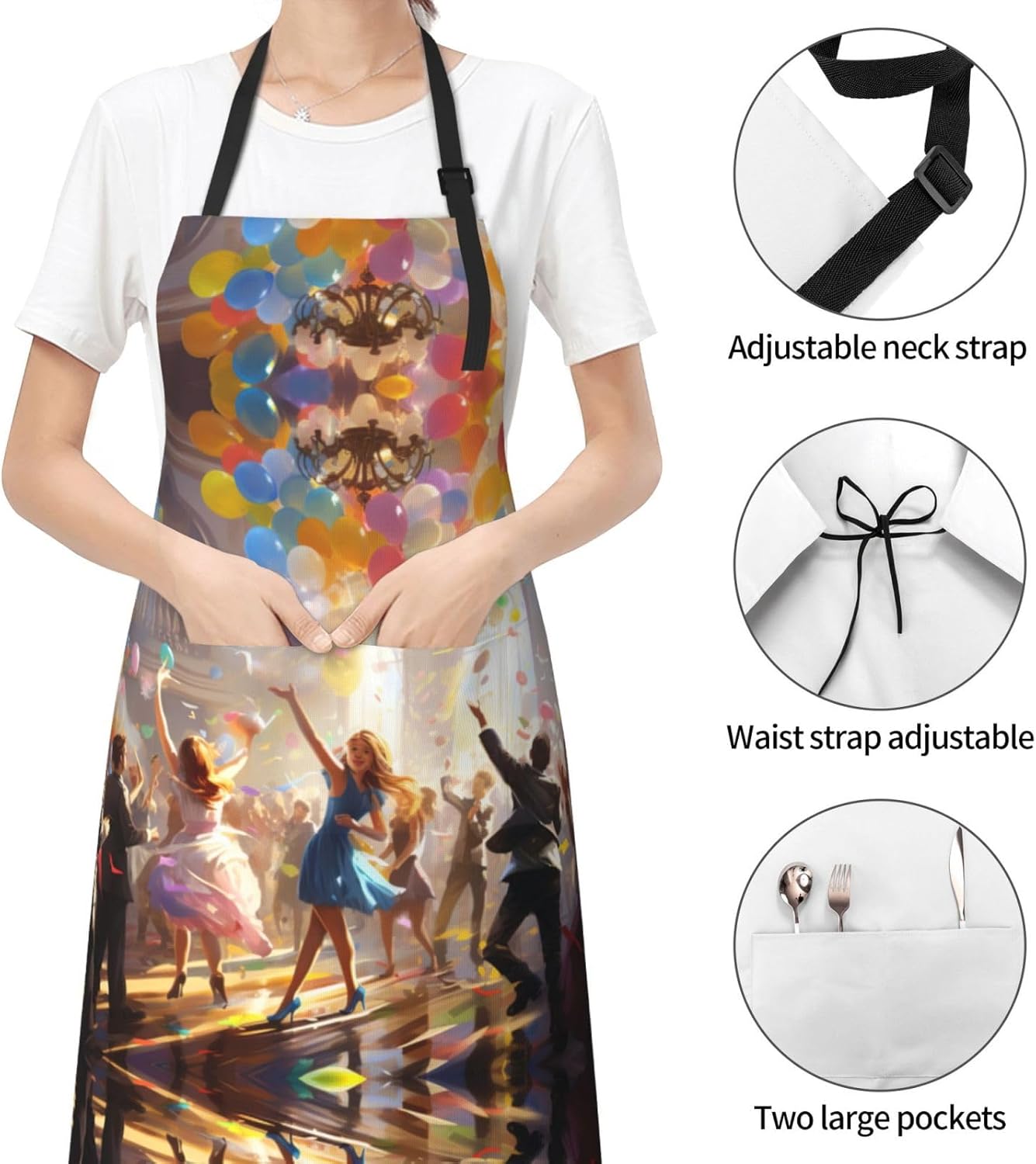 Tuesday Party print Waterproof apron with pocket adjustable cooking apron for adult kitchen bibs to bake