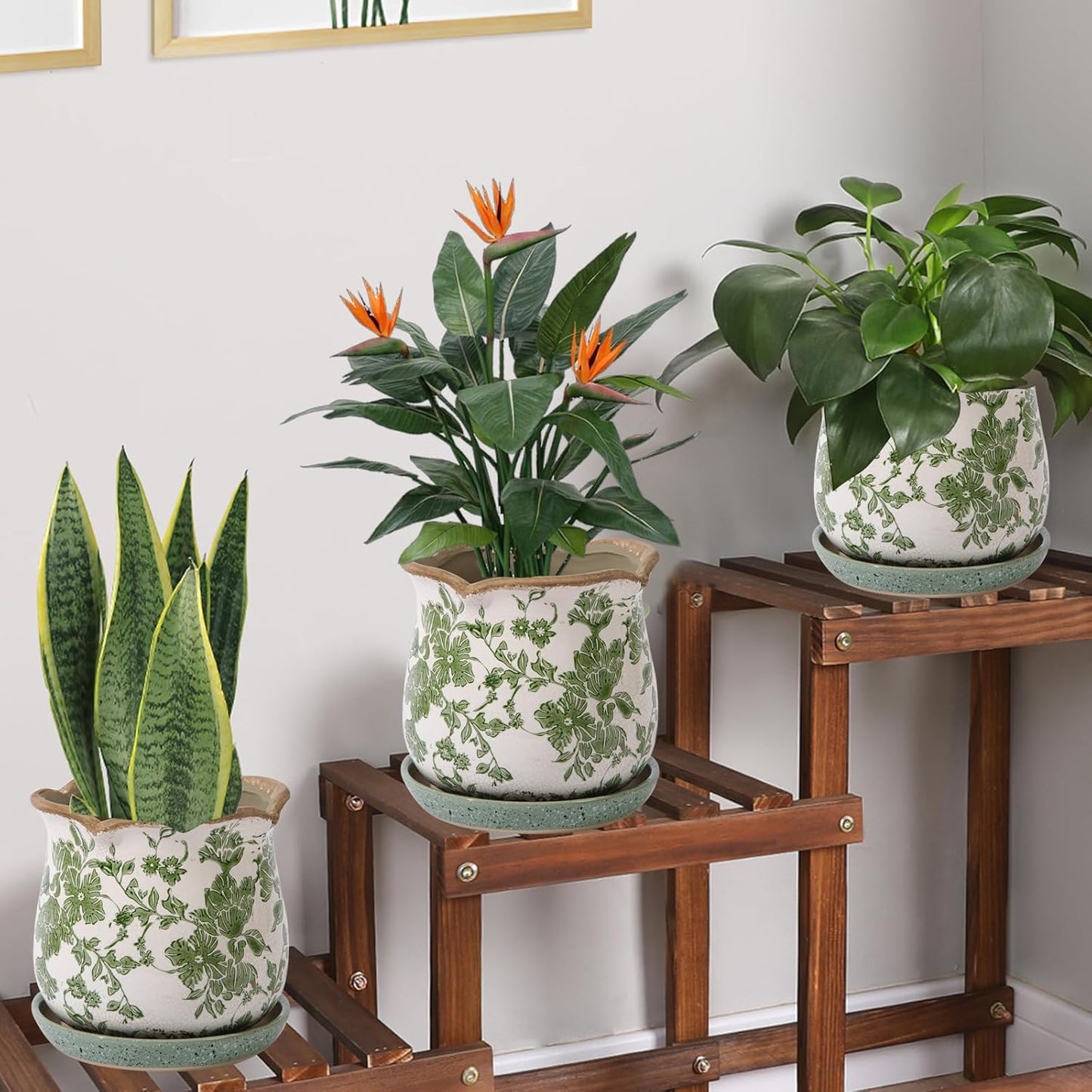 Ceramic-Planters-for-Indoor-Plants with Saucer, 6 inch Vintage Ice Cra