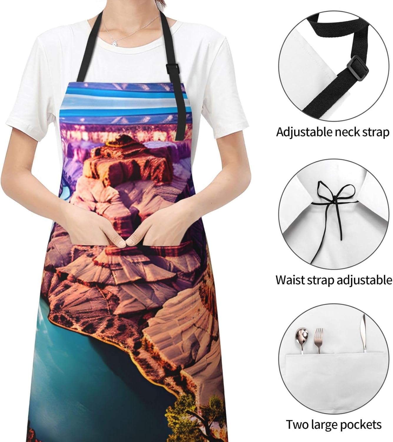 Beauty Grand Canyon print Waterproof chef's apron with pocket apron for kitchen cooking baking barbecue and gardening
