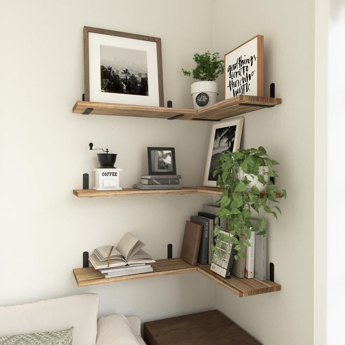 WOPITUES Wood Floating Shelves Set of 6, Shelves for Wall Decor, Farmh
