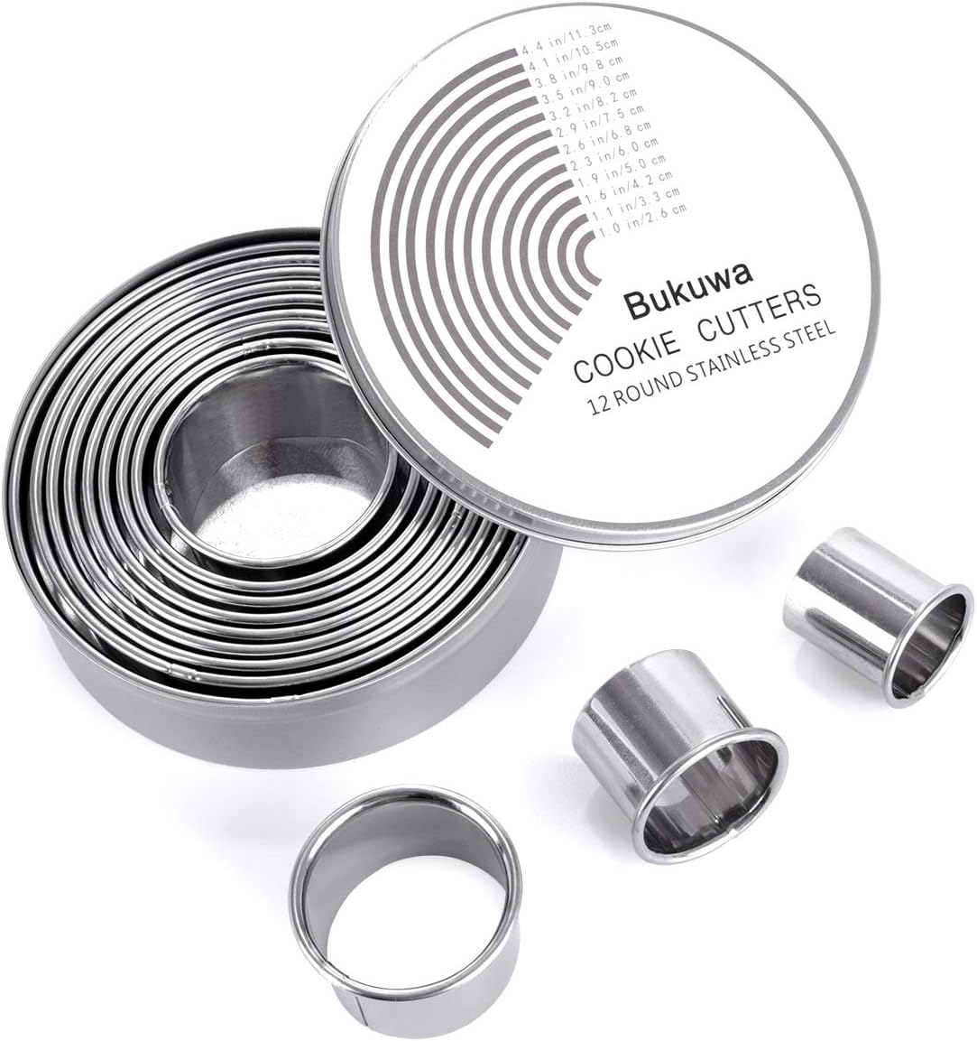 12 Pieces Round Cookie Biscuit Cutter Set,Graduated Circle Pastry Cutt