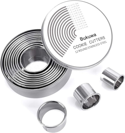 12 Pieces Round Cookie Biscuit Cutter Set,Graduated Circle Pastry Cutt
