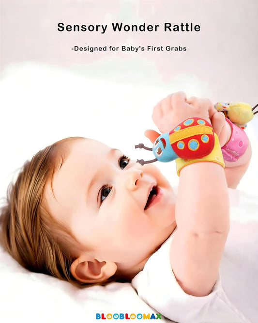 Bloobloomax Wrist Rattle Socks and Foot Finder Set, Infant Girl Boy To