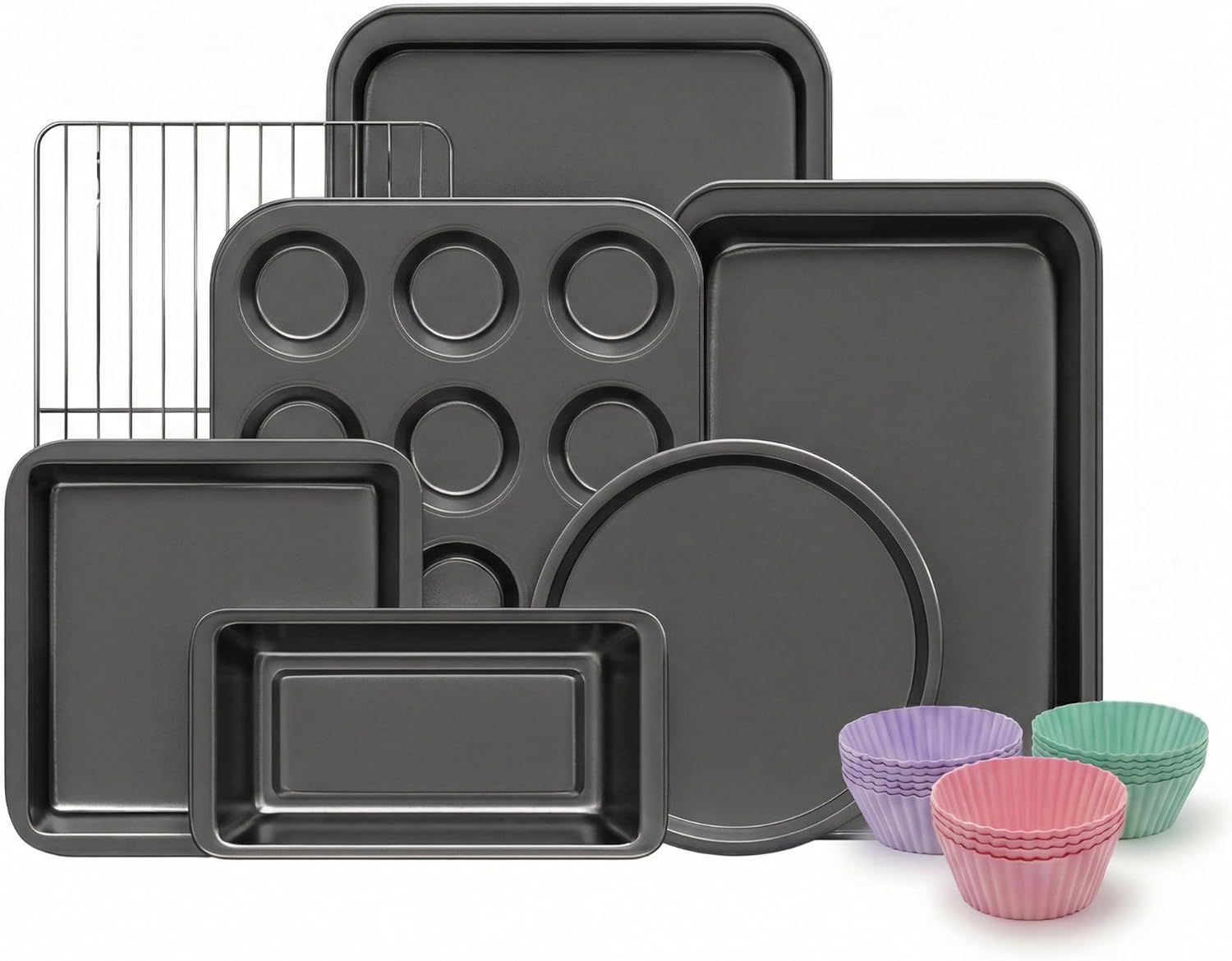 KITESSENSU Baking Pans Sets, Nonstick Bakeware Sets 19-Piece with Roun