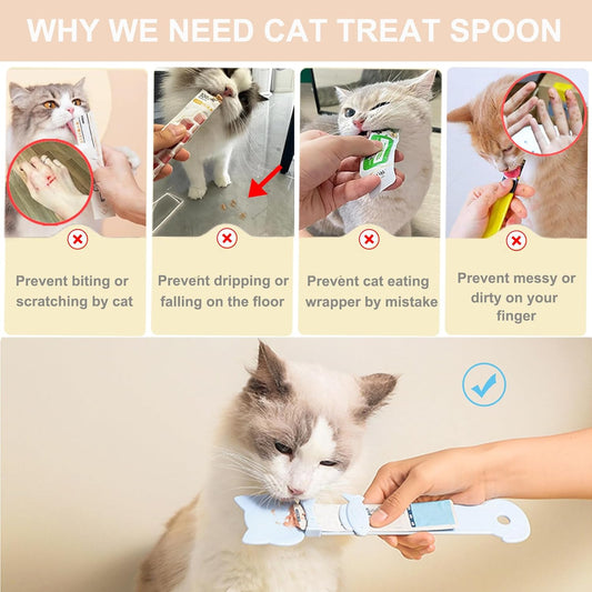 PETPAWLOVELY-3PCS Cat Treat Spoon Squeeze,Cat Strip Feeder spoon,Easy 