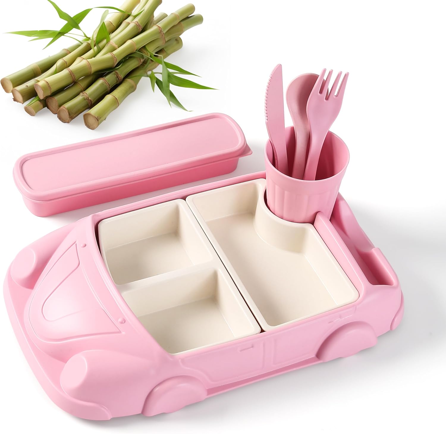 Kids garden Car Plate 8Pcs/Set Bamboo Children Dinnerware Sets - Dishw