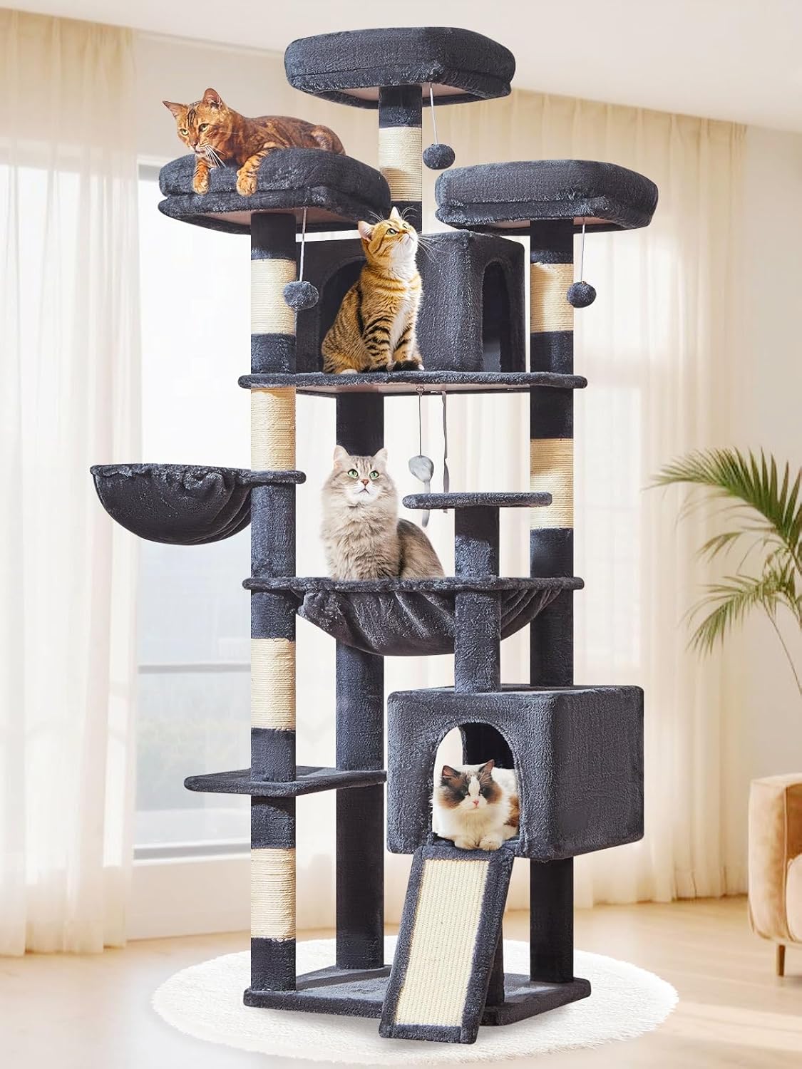 Taoqimiao 76-Inch Cat Tree XXL for Large Cats, Giant Cat Tower with Sc