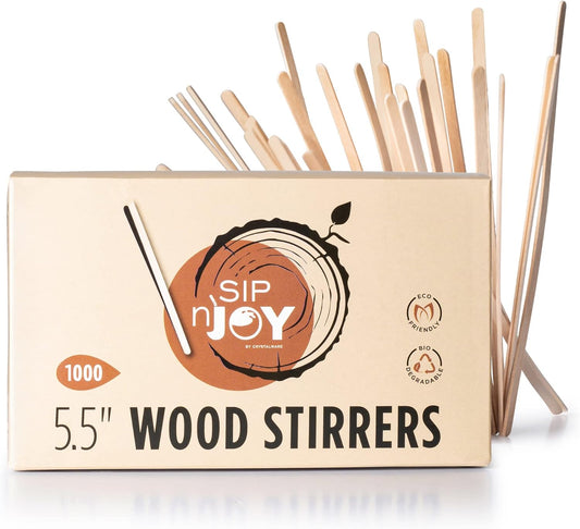 Wood Coffee Stirrers Stir Sticks - 1,000 Biodegradable Disposable Wood