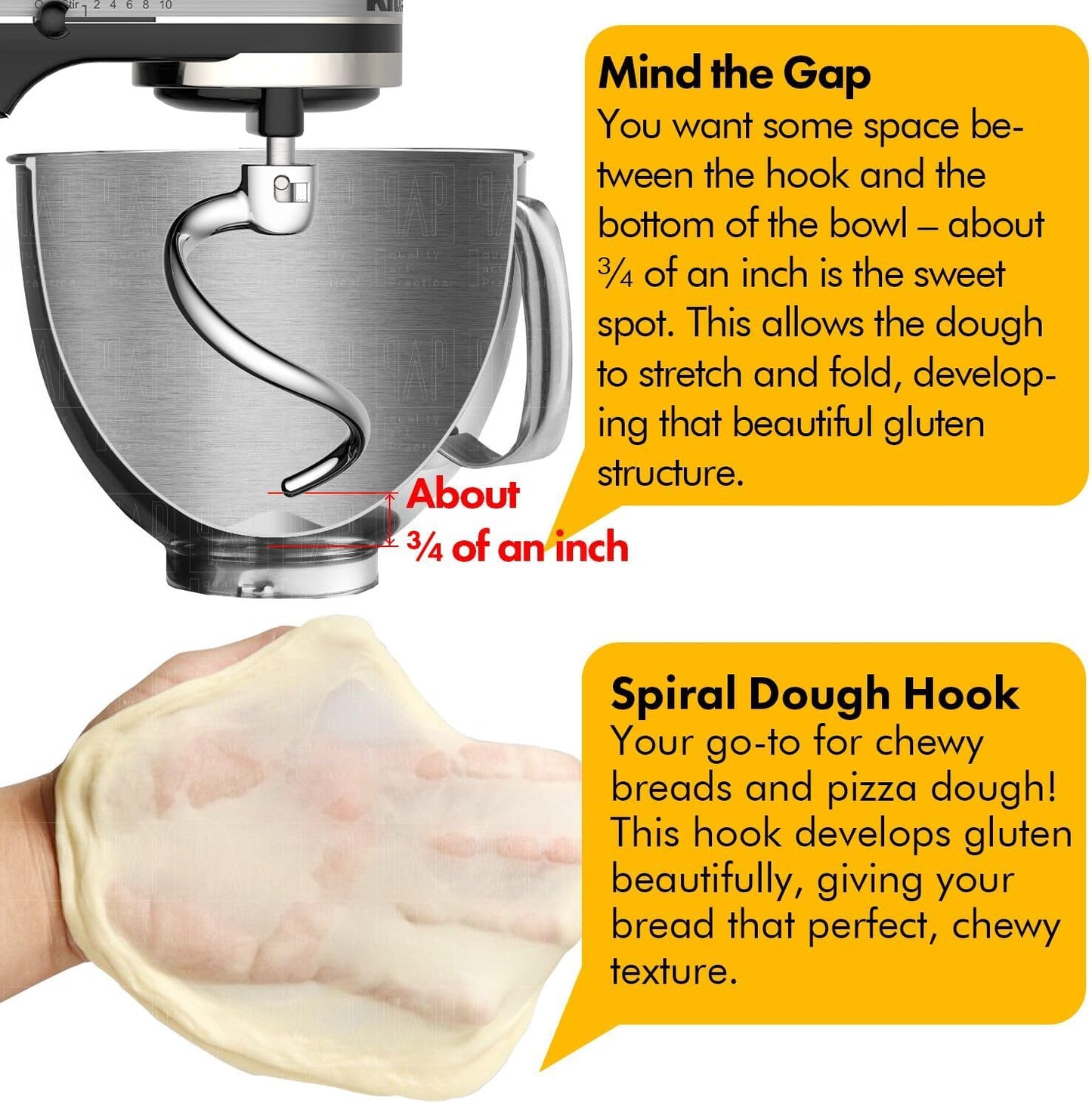 Stainless Steel Spiral Dough Hook Replacement for KitchenAid 4.5QT & 5QT Bowl Tilt-Head Stand Mixers, Rustproof & Easy Clean, Efficient Kneading for Bread, Pizza, Pasta, Cookies