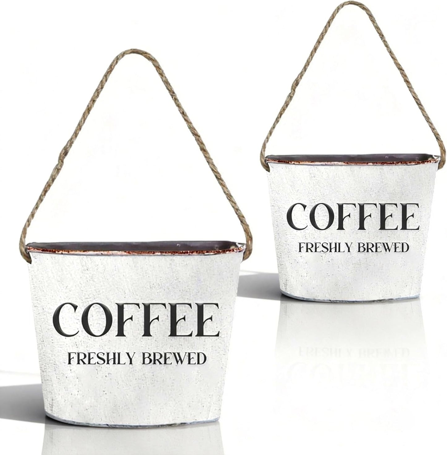 Coffee Bar Decor - 2 Pcs Rustic Farmhouse Wall-Mounted Planters, Decorative Flower Pots for Coffee Bar Walls, 6.2x5.5x4.3 Inches | Greenery Not Included